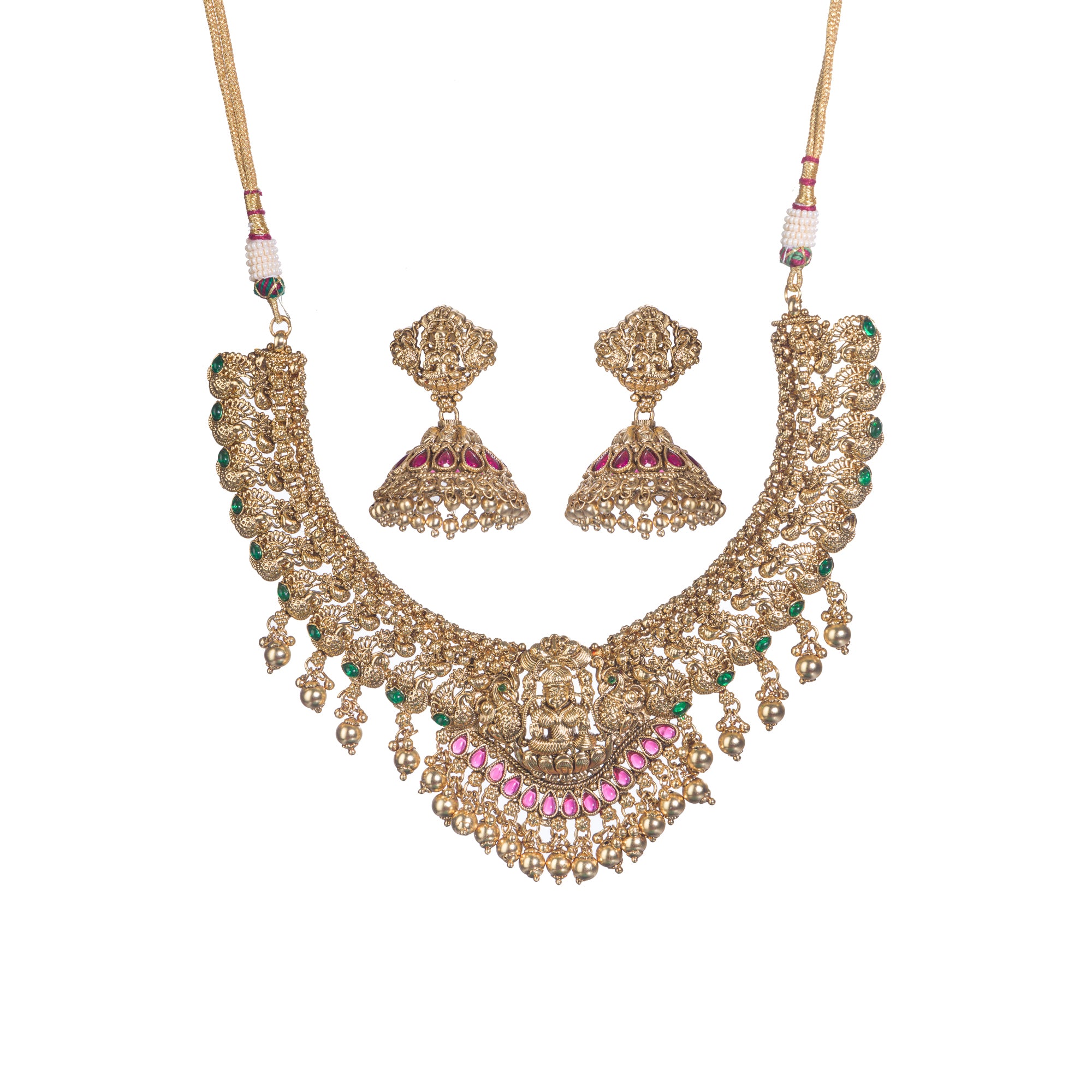 Temple necklace with intricate craftsmanship adds timeless elegance to your festive ensemble.