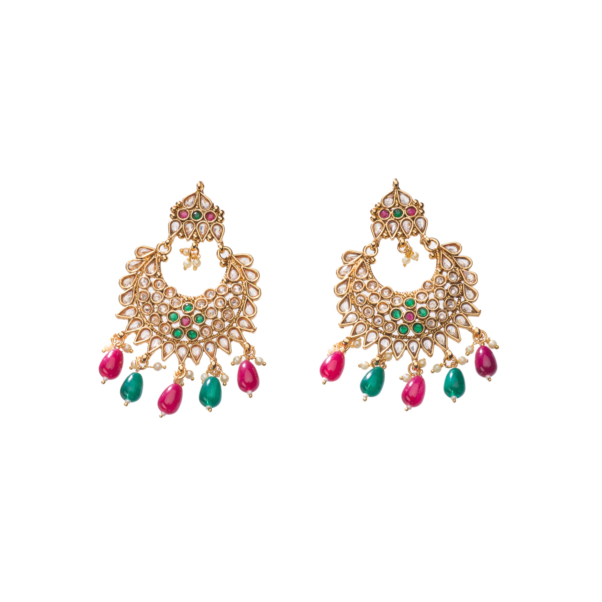 Kundan choker with maroon and green stones offers a regal and vibrant festival look.