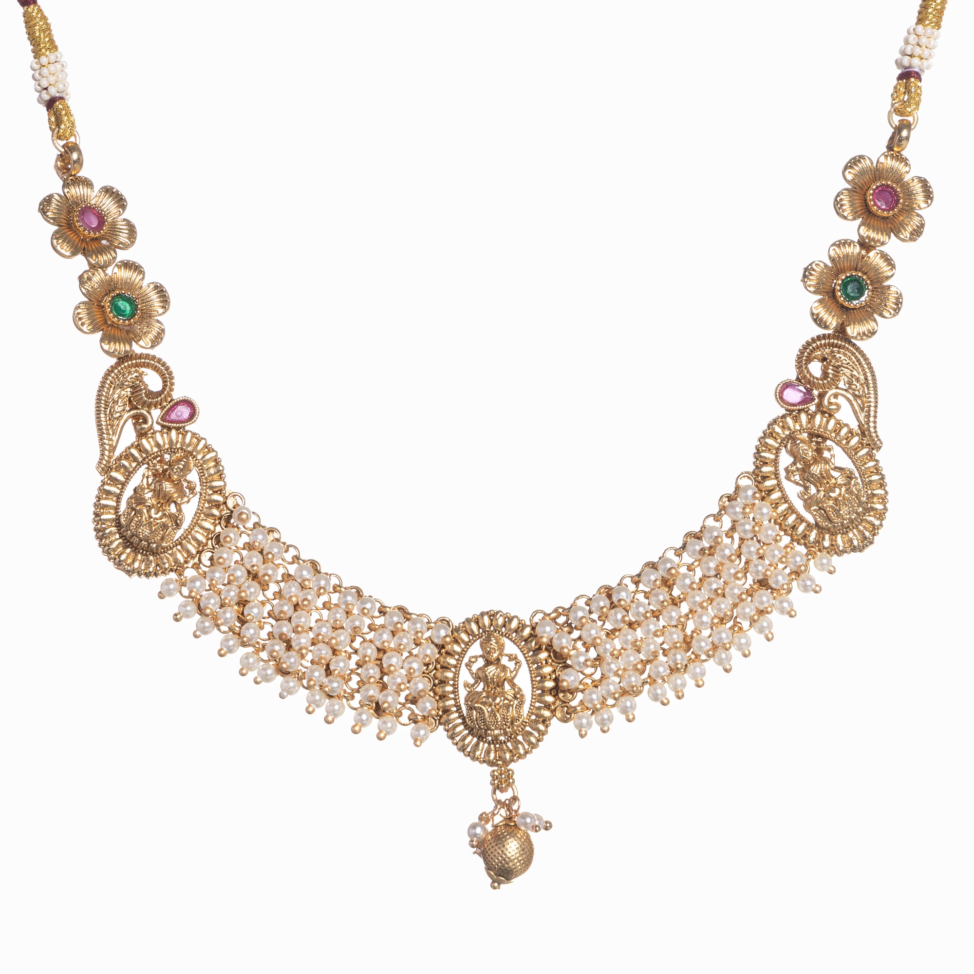 Temple necklace with intricate craftsmanship adds timeless elegance to your festive ensemble.