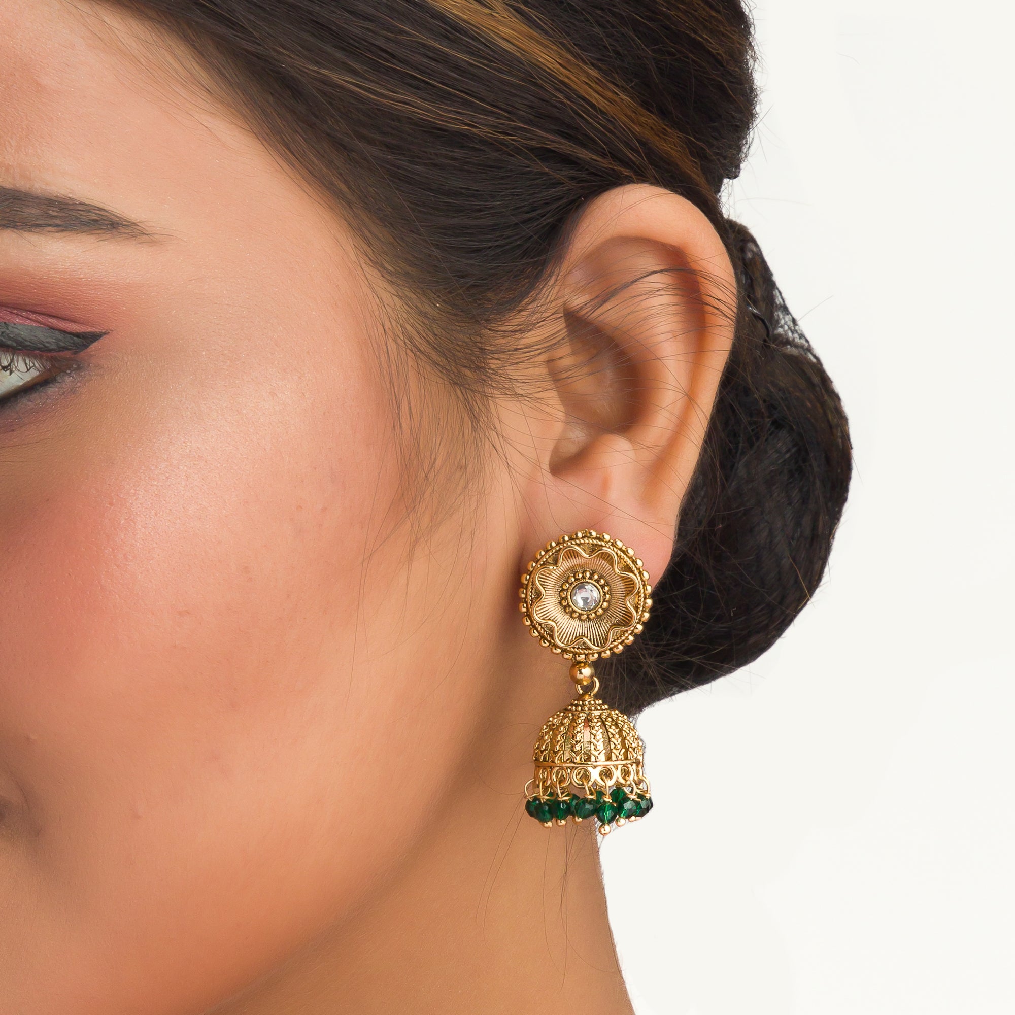 Long temple necklace with maroon pearls radiates classic festival opulence.