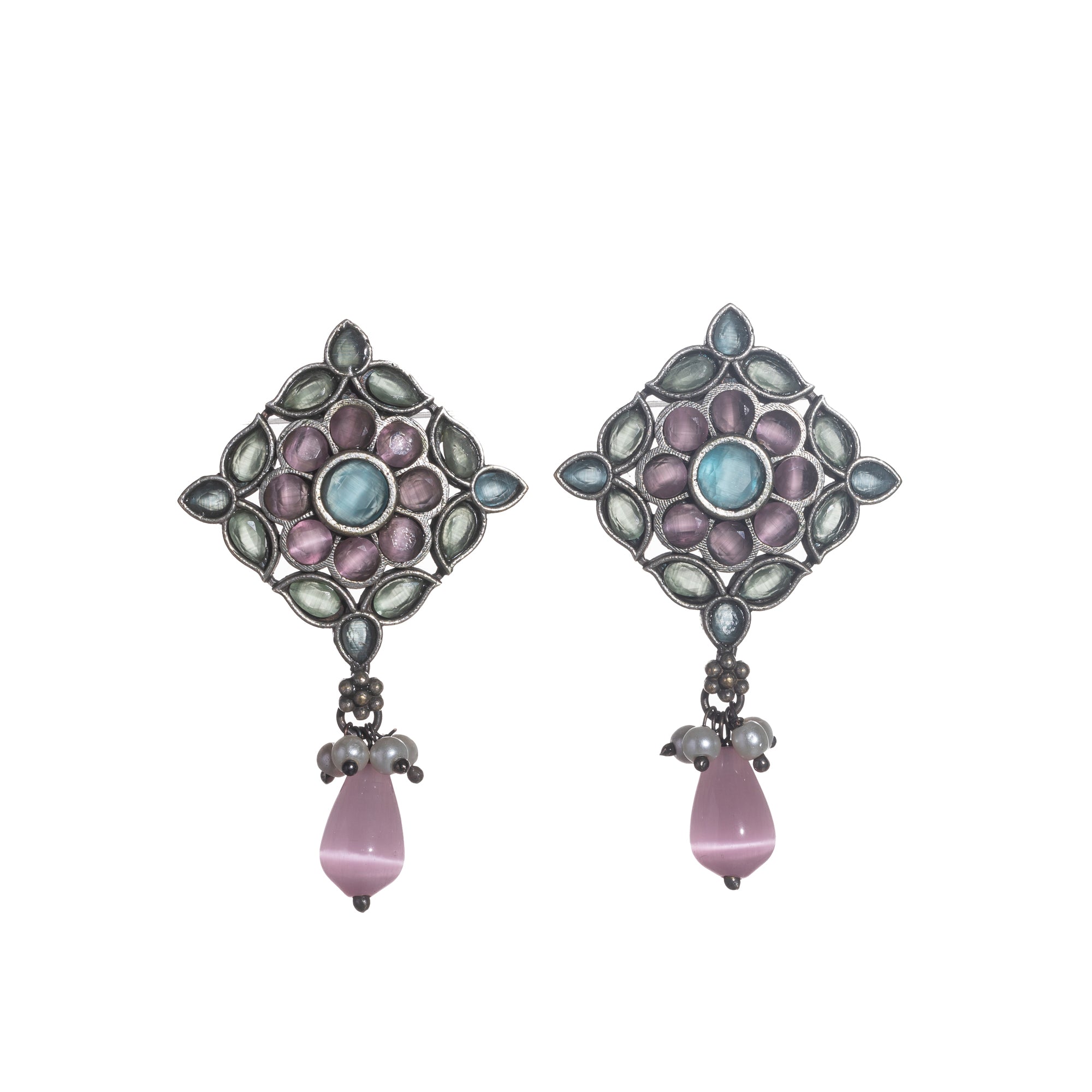 "Oxidized choker with multicolor stones adds a unique and vibrant touch for festive occasions."