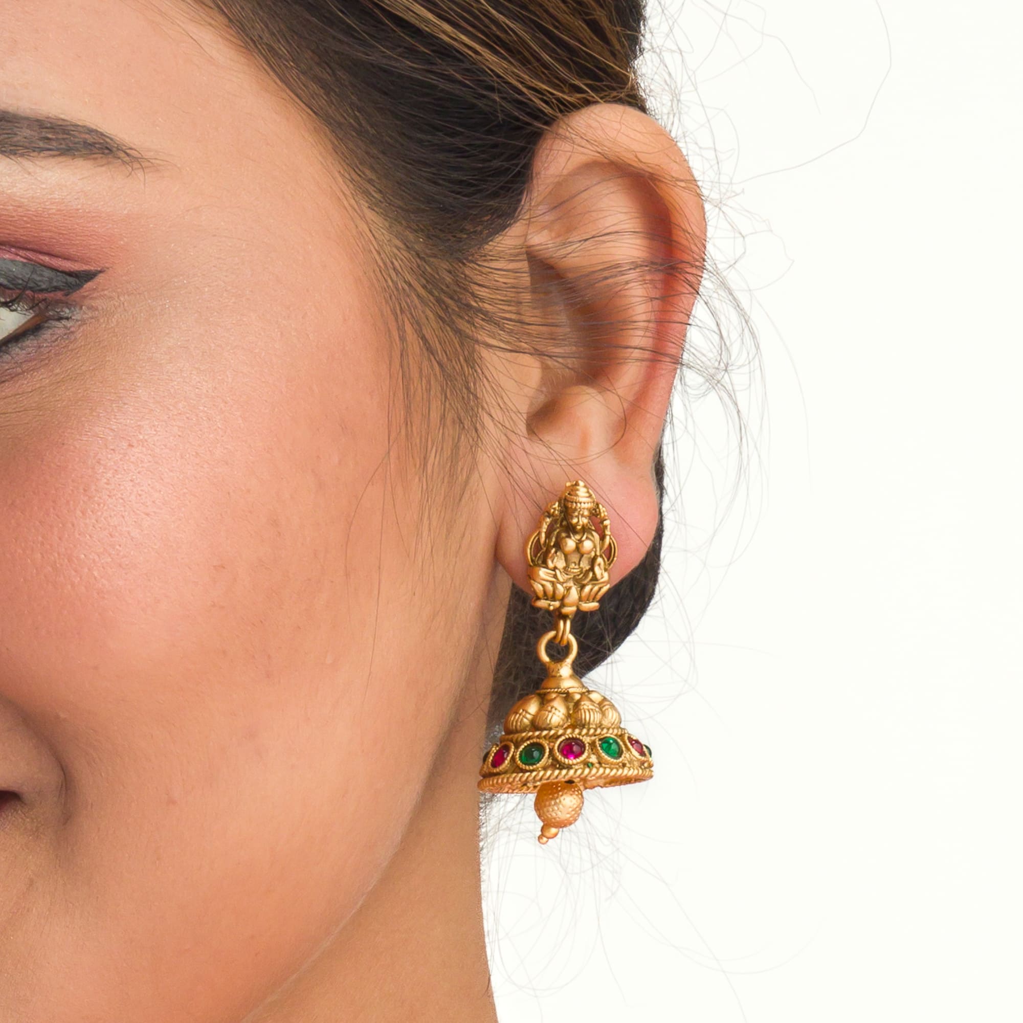 Traditional short temple necklace set, showcasing intricate craftsmanship and charm.