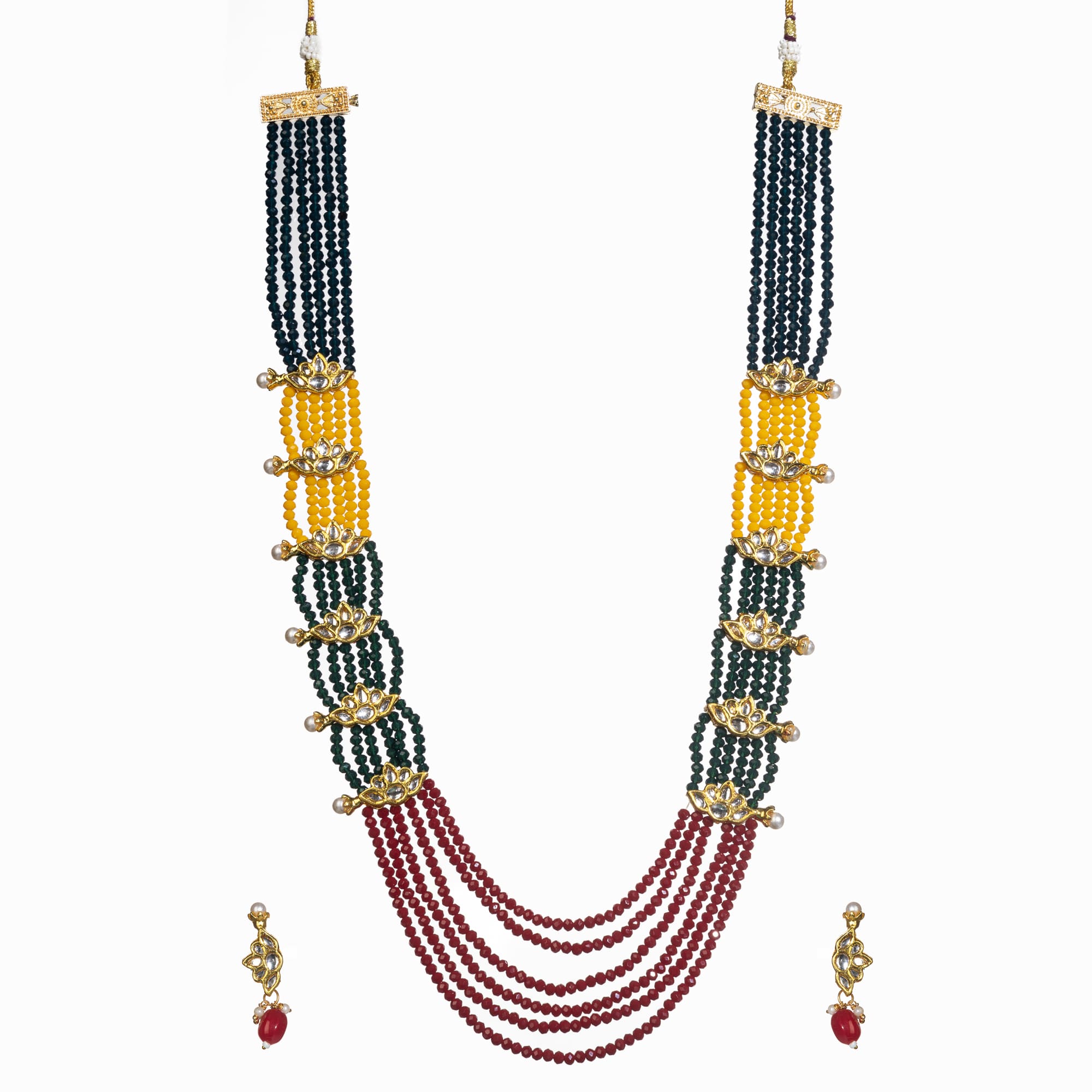 "Multi-color pearl long necklace set for a vibrant and elegant look."