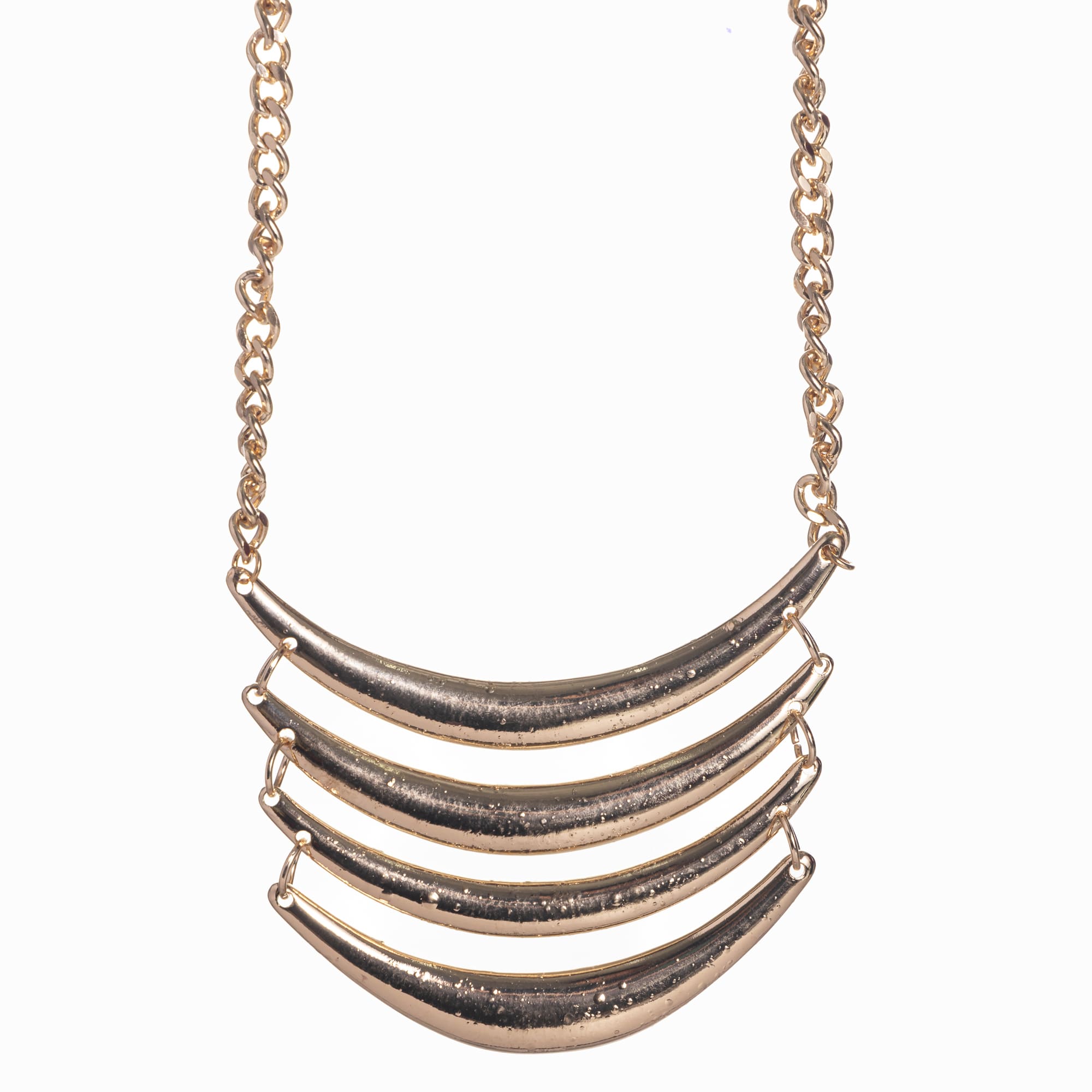 "Trendy gold-tone necklace adds a chic touch to any casual look."