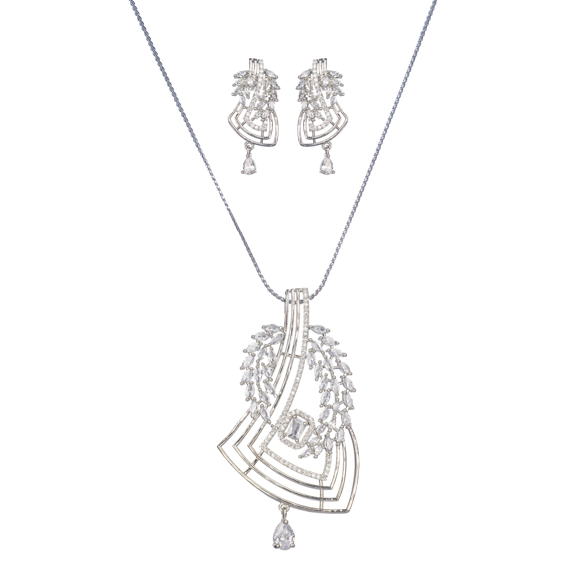 Silver zircon pendant shines with refined elegance for a timeless look.