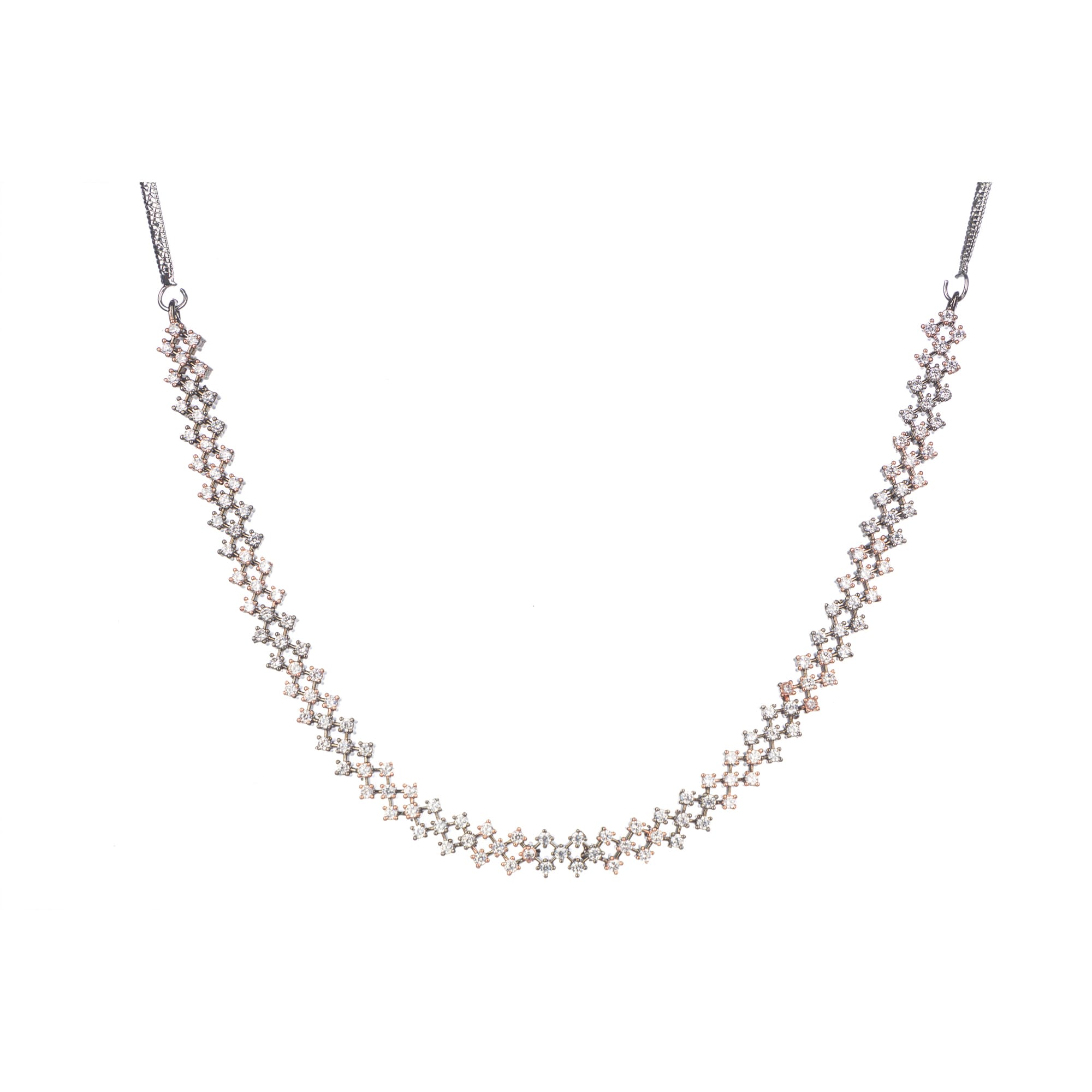 "Zircon short necklace sparkles with elegant refinement and shine."