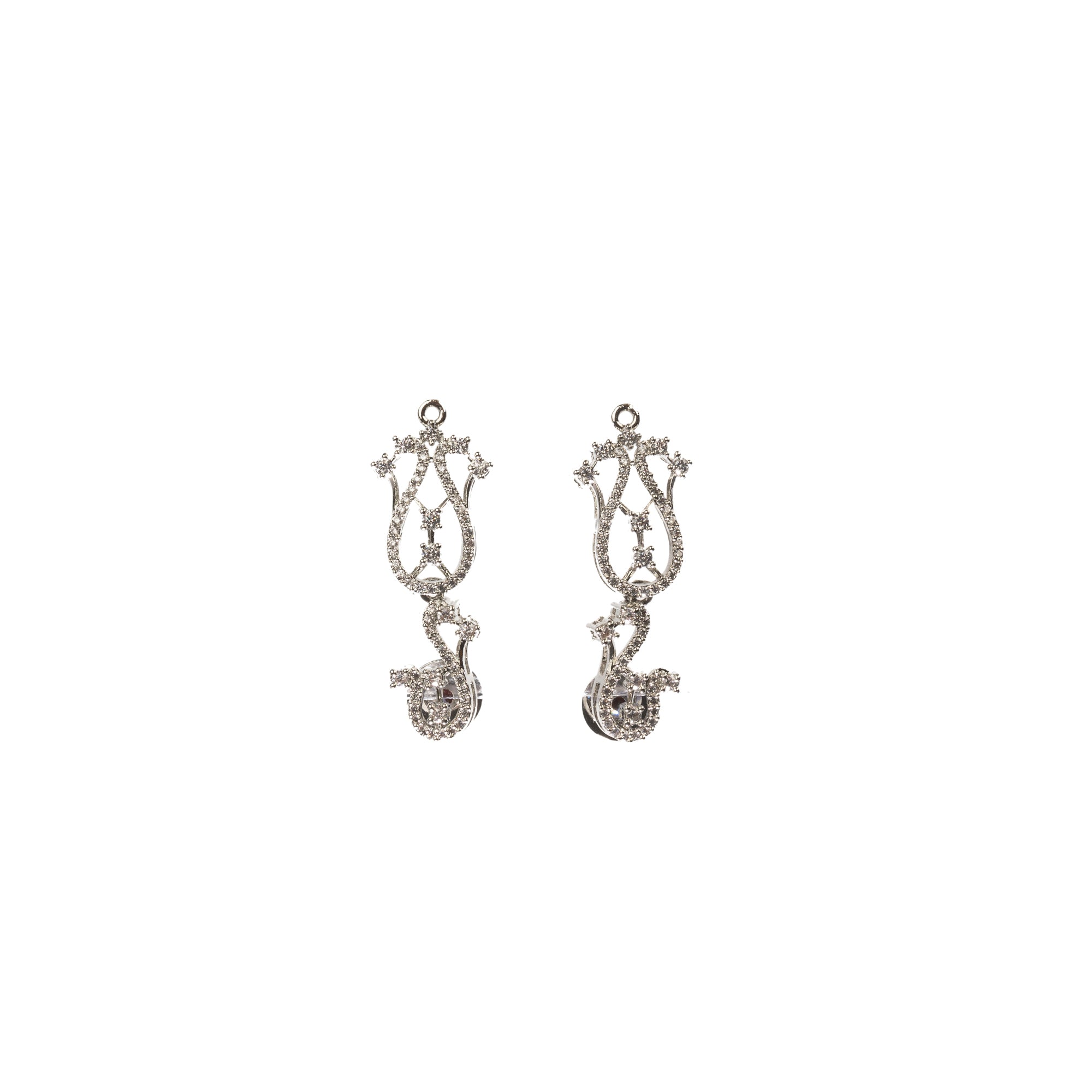 S-shaped zircon design offers sleek, flowing elegance for a refined style.