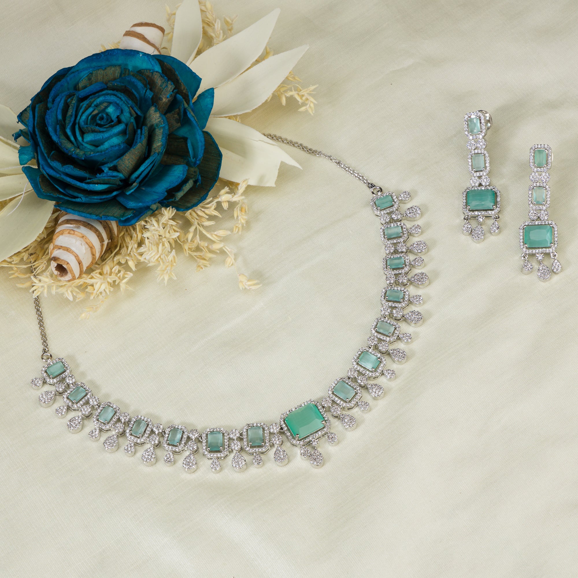 Light green zircon necklace adds a fresh, elegant touch to your festival style.