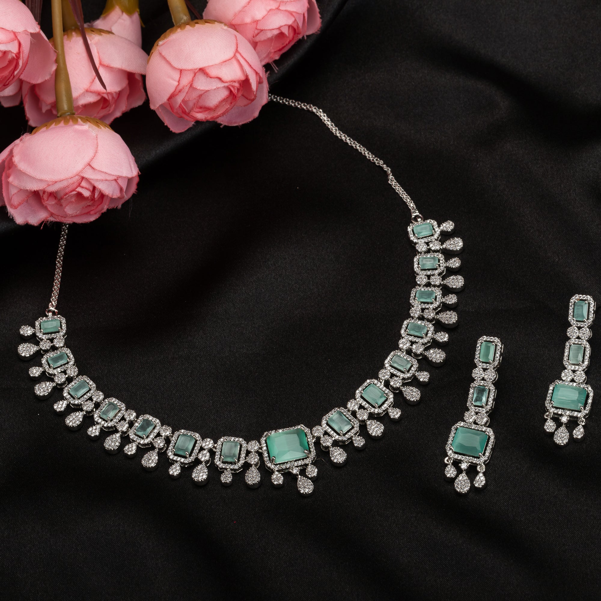 Light green zircon necklace adds a fresh, elegant touch to your festival style.