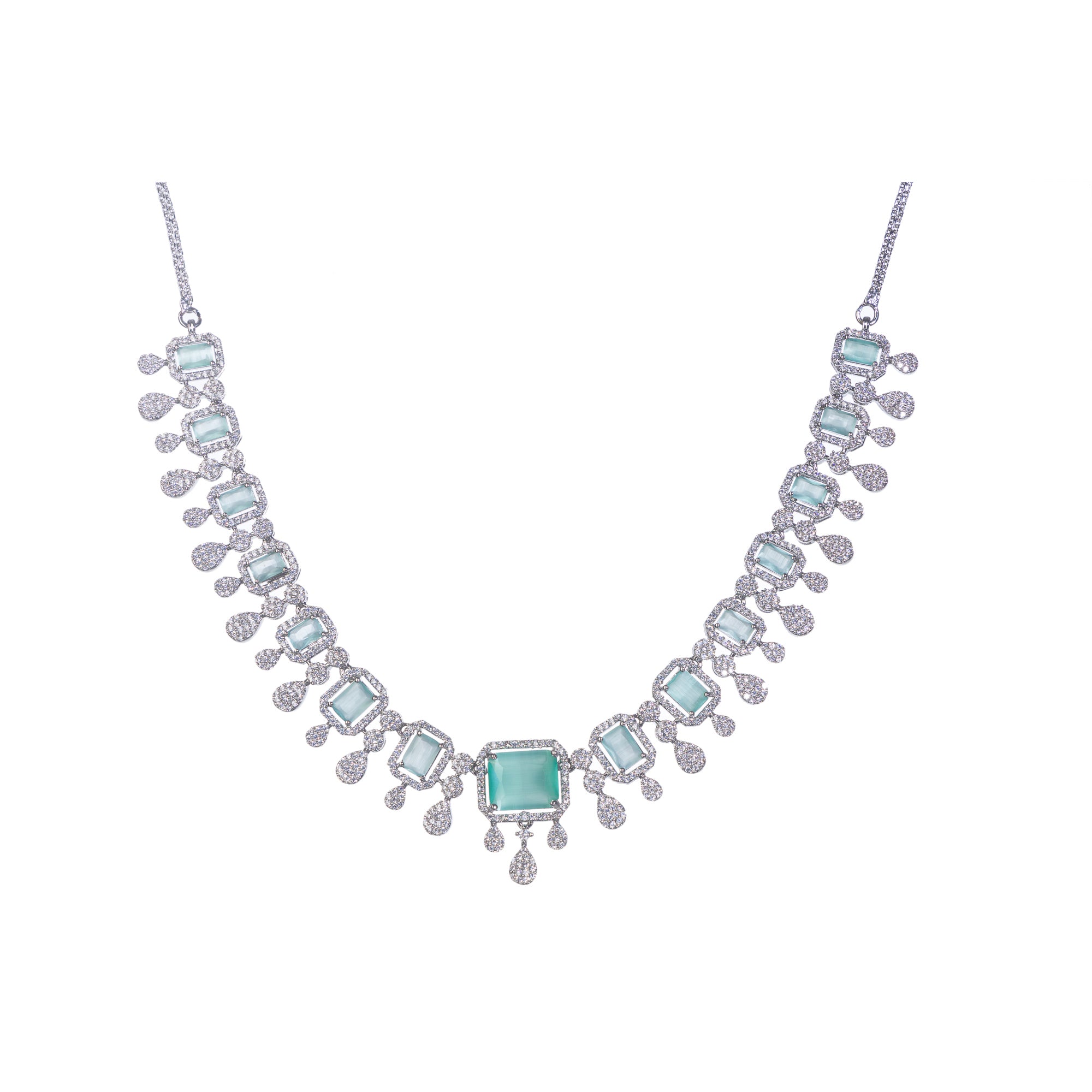 Light green zircon necklace adds a fresh, elegant touch to your festival style.