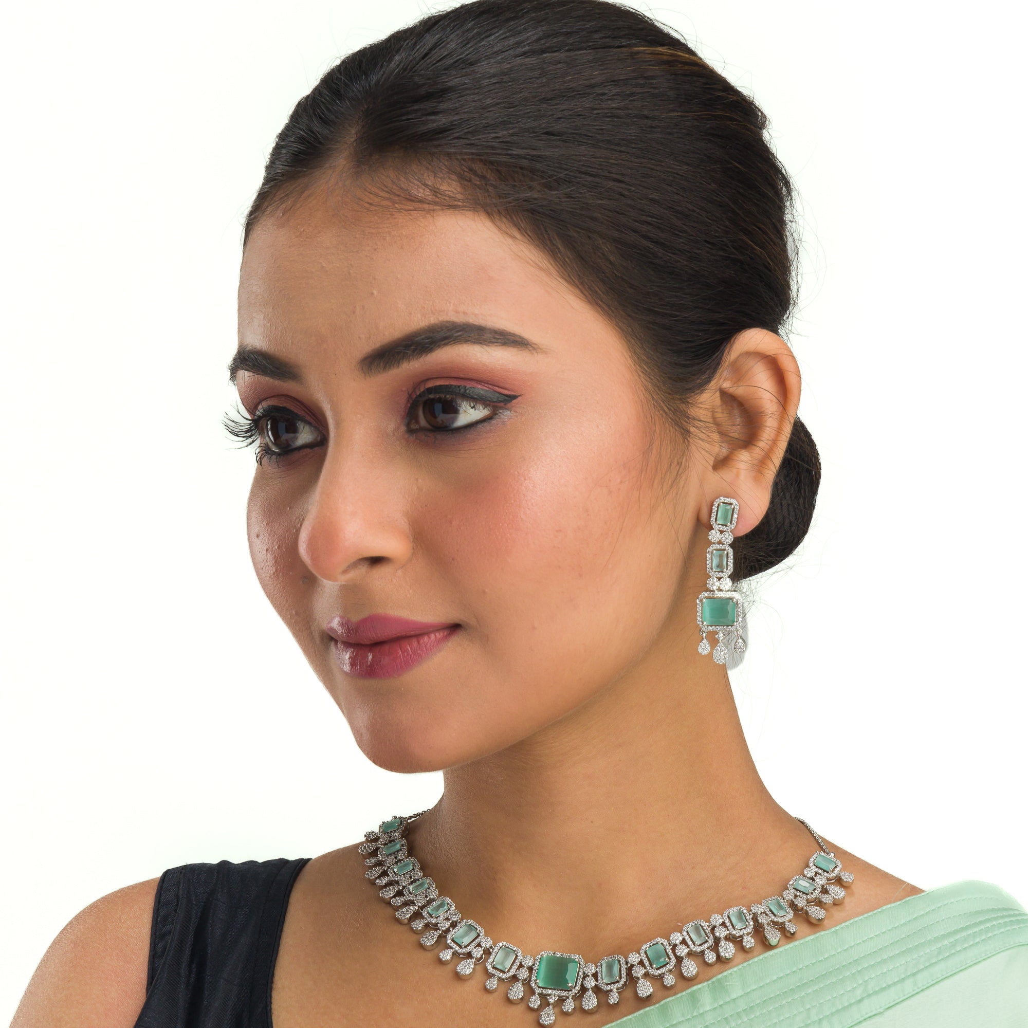 Light green zircon necklace adds a fresh, elegant touch to your festival style.