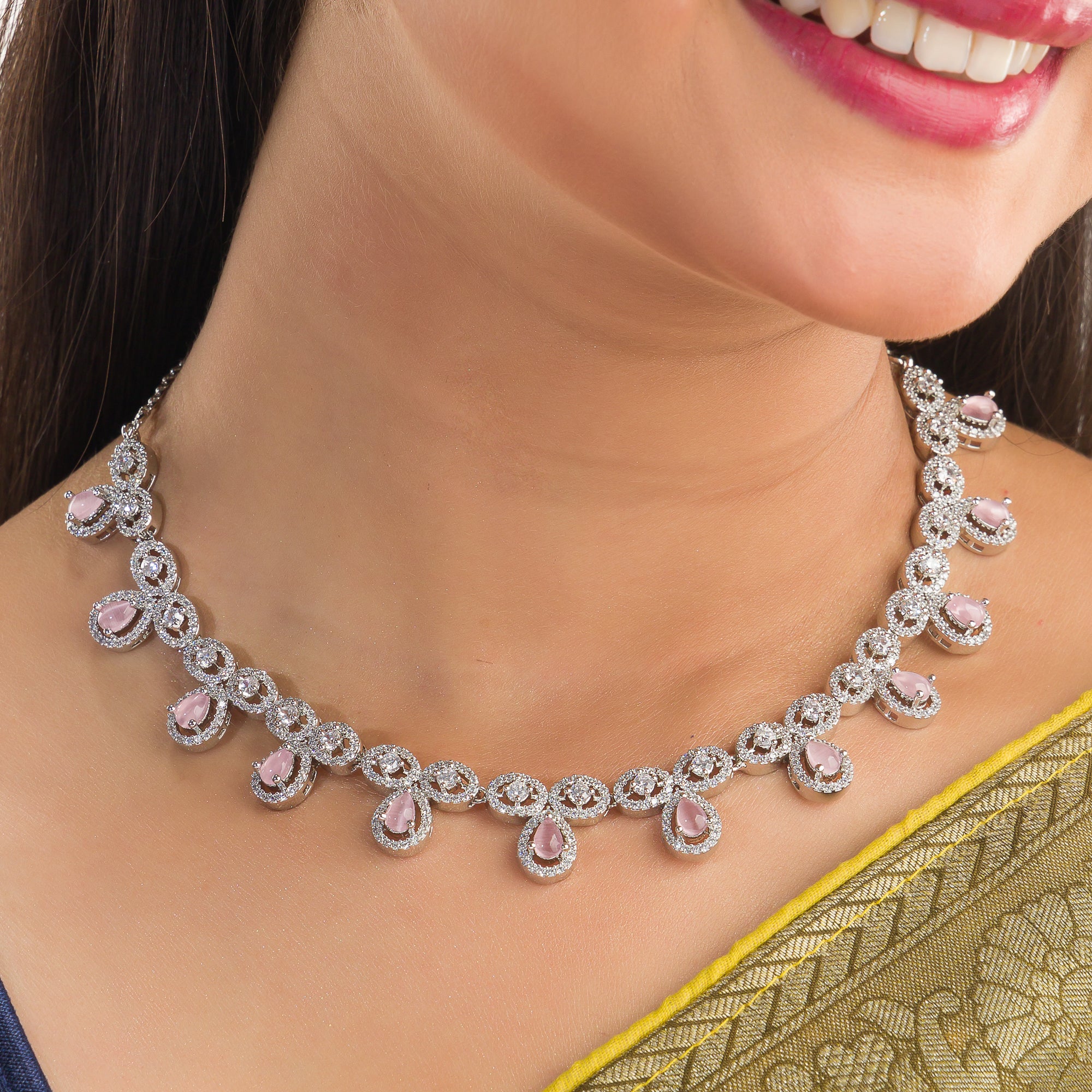 Pink zircon necklace offering vibrant sparkle for a romantic, elegant look