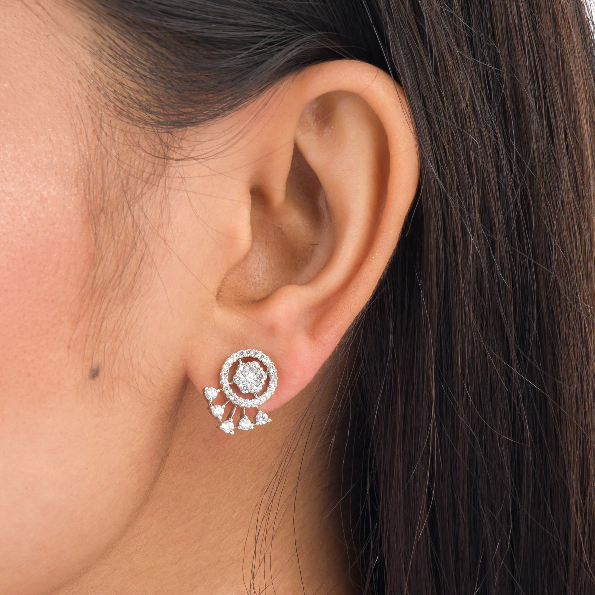 Sleek silver zircon studs offer a trendy and elegant style for daily wear.
