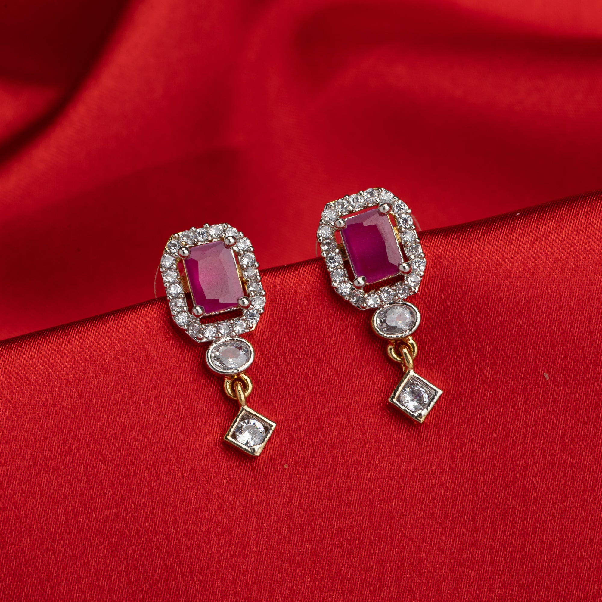 Elegant pink zircon stud earrings, perfect for daily wear and festive occasions