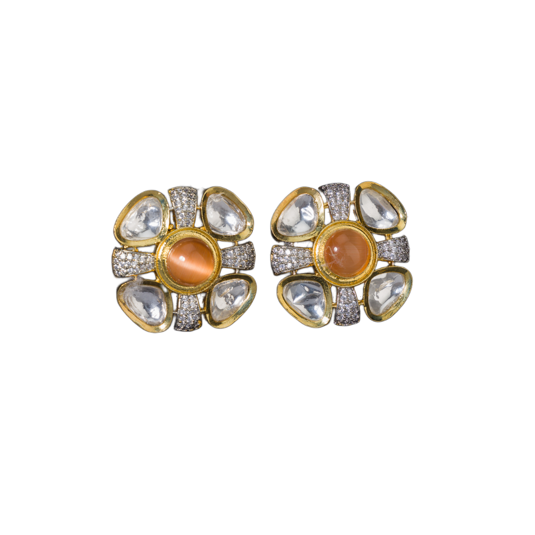 Orange zircon stud earrings with white accents, offering a pop of color and sparkle.