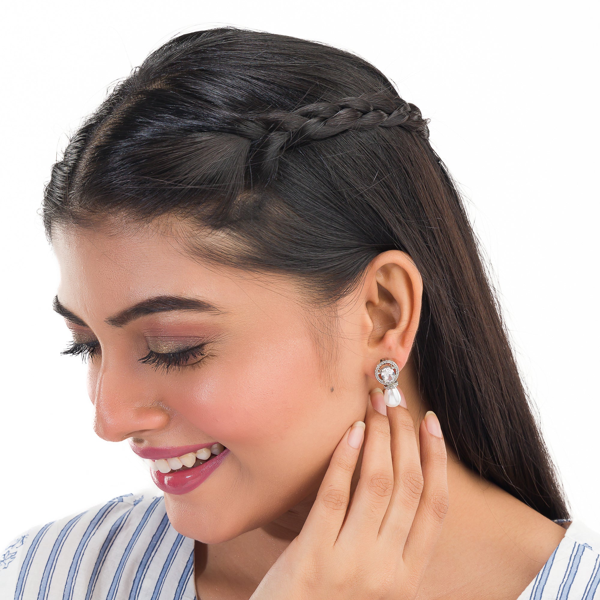 Colorful multi-zircon stud earrings in green, red, and yellow for a vibrant, trendy look