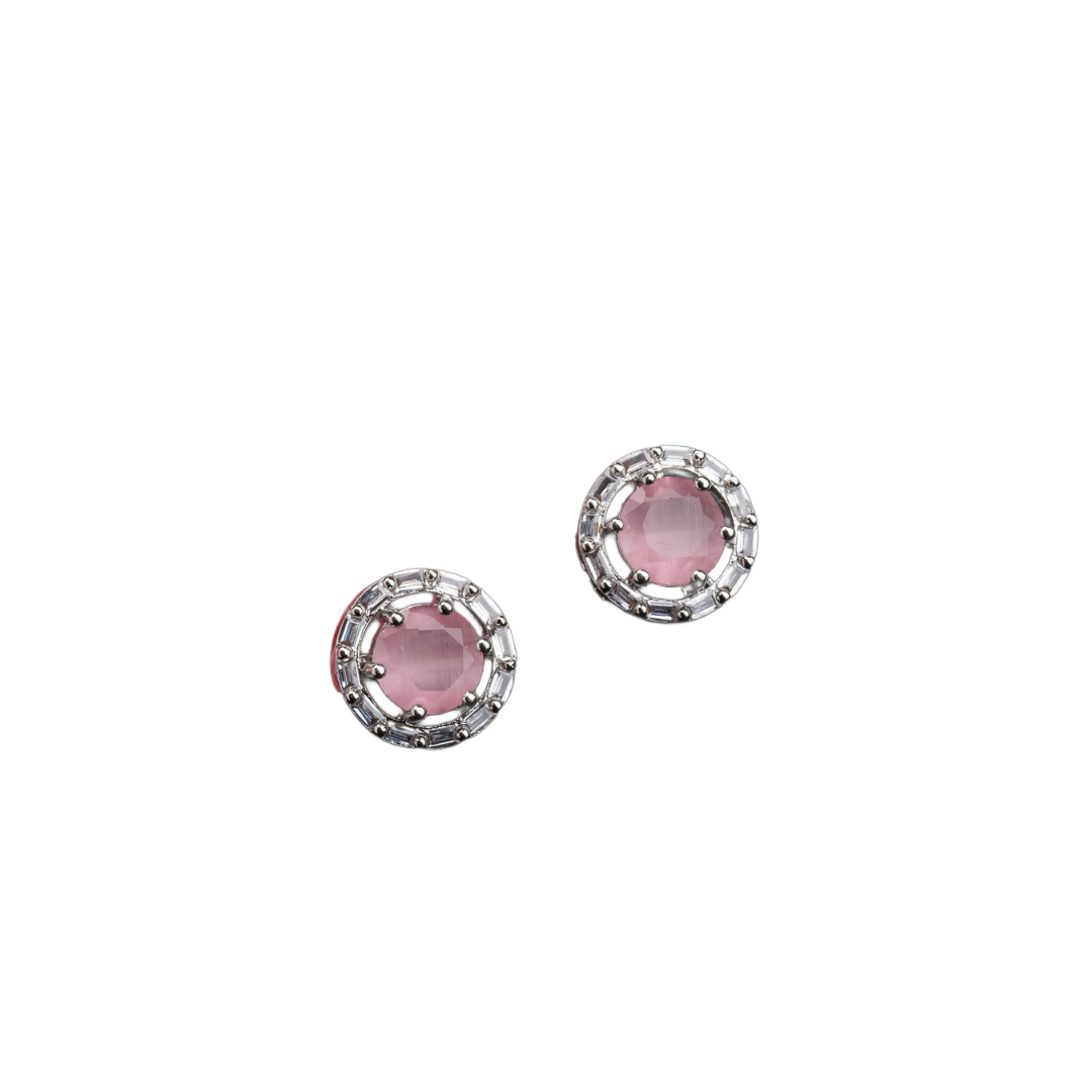 "Pink zircon stud earrings bring stunning sparkle and a vibrant, elegant touch to any look."