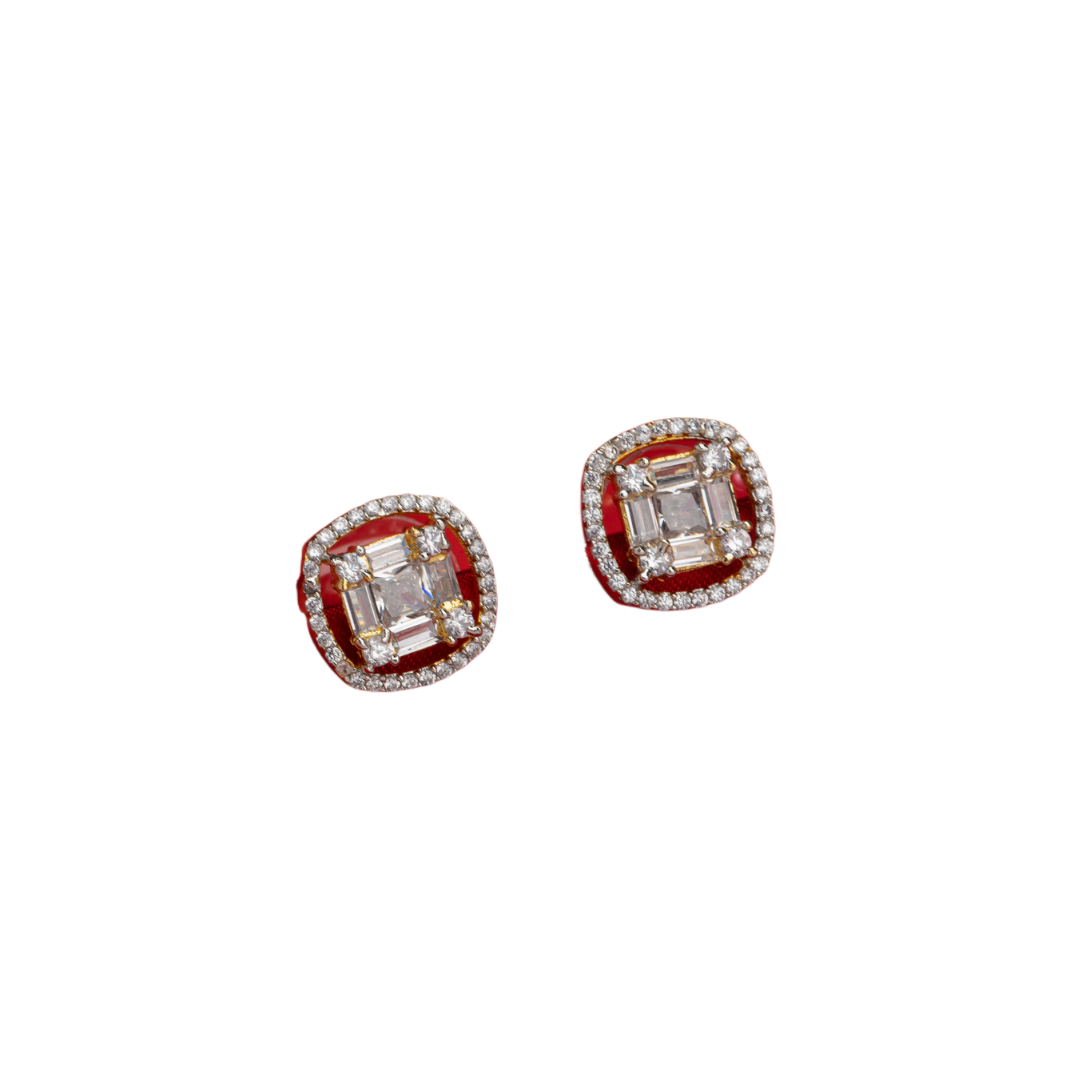 "Gold zircon square earrings for a modern, chic look with dazzling sparkle."