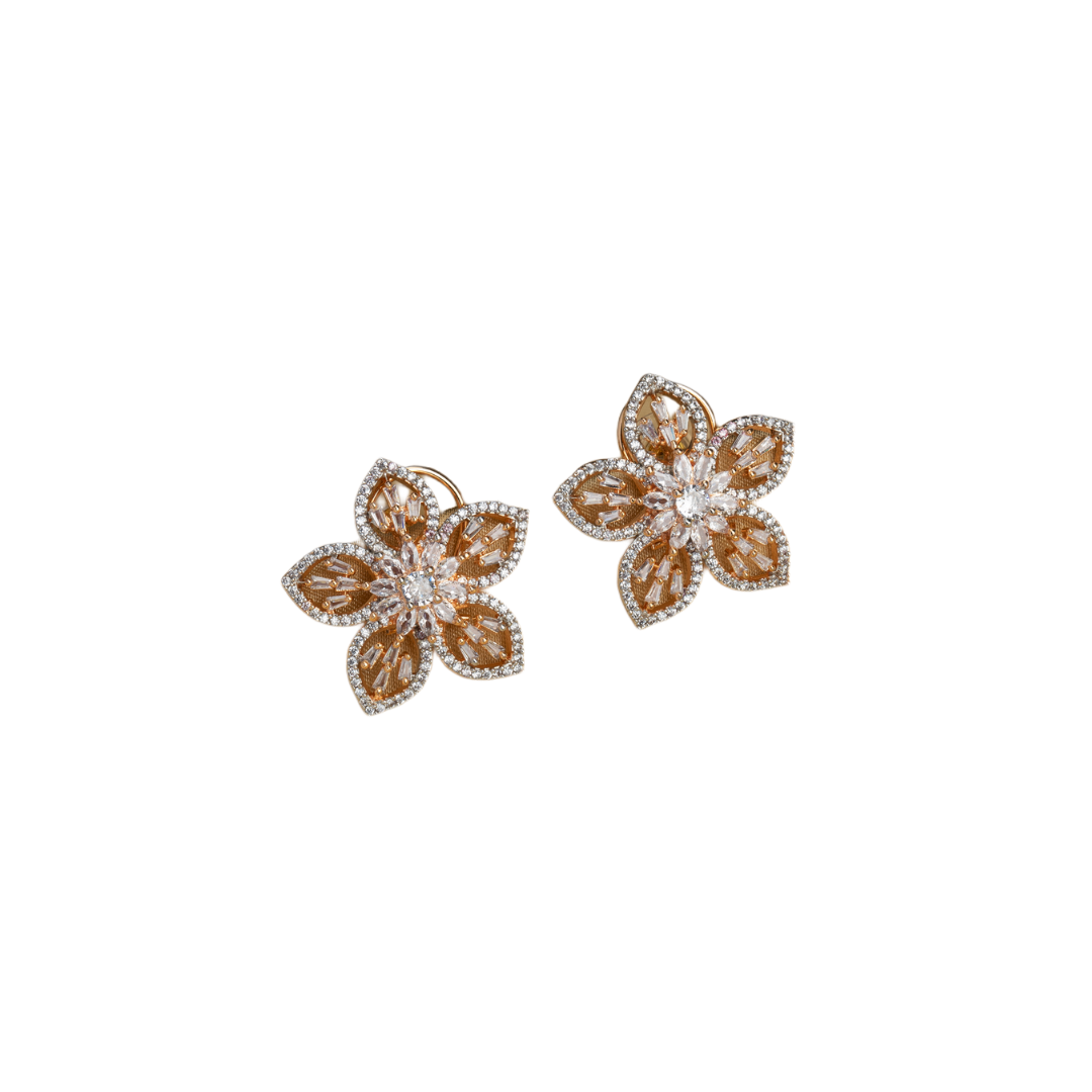 "Rose gold zircon earrings with sparkling brilliance for a sophisticated touch."