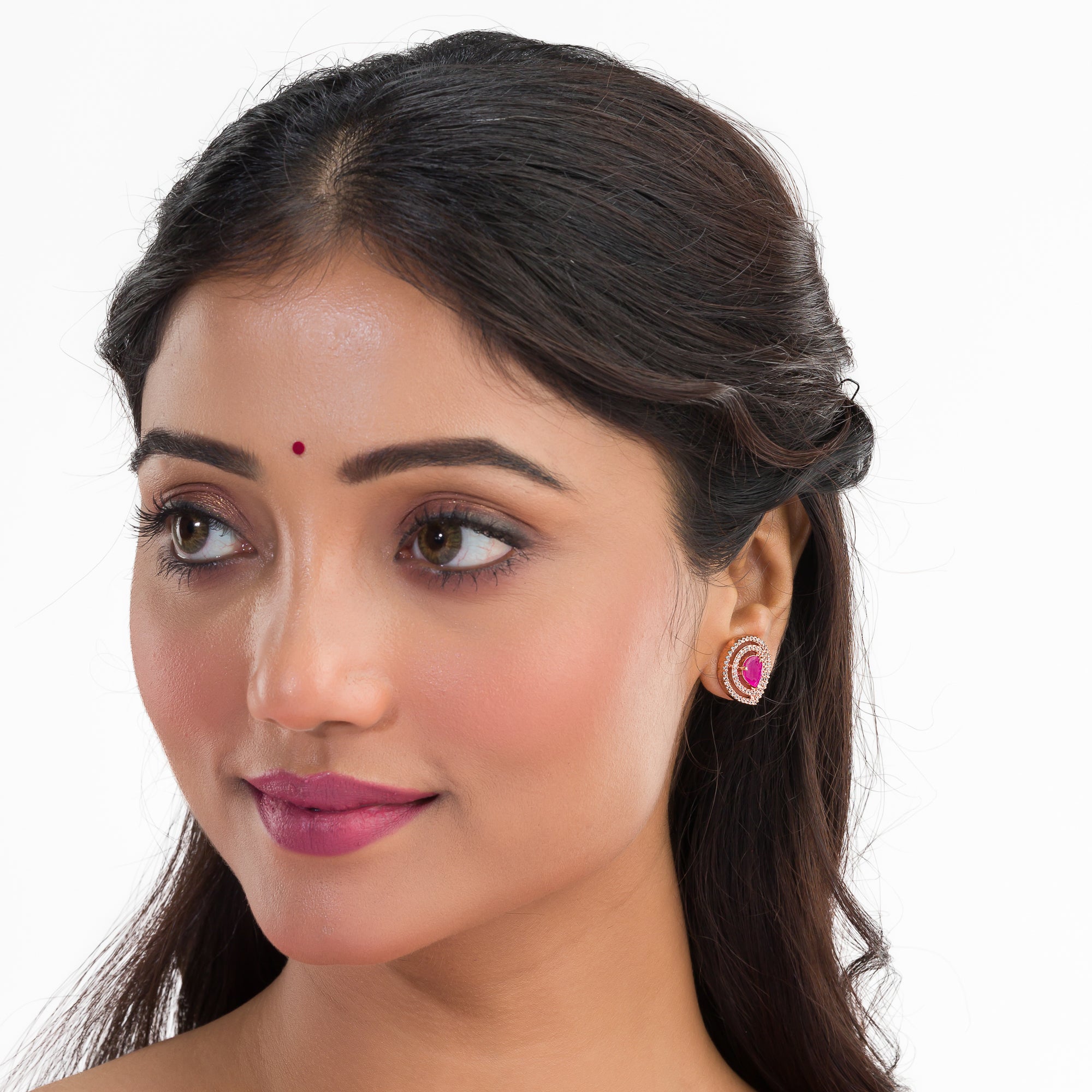 Pink zircon earrings offering vibrant elegance with a sparkling, romantic touch.