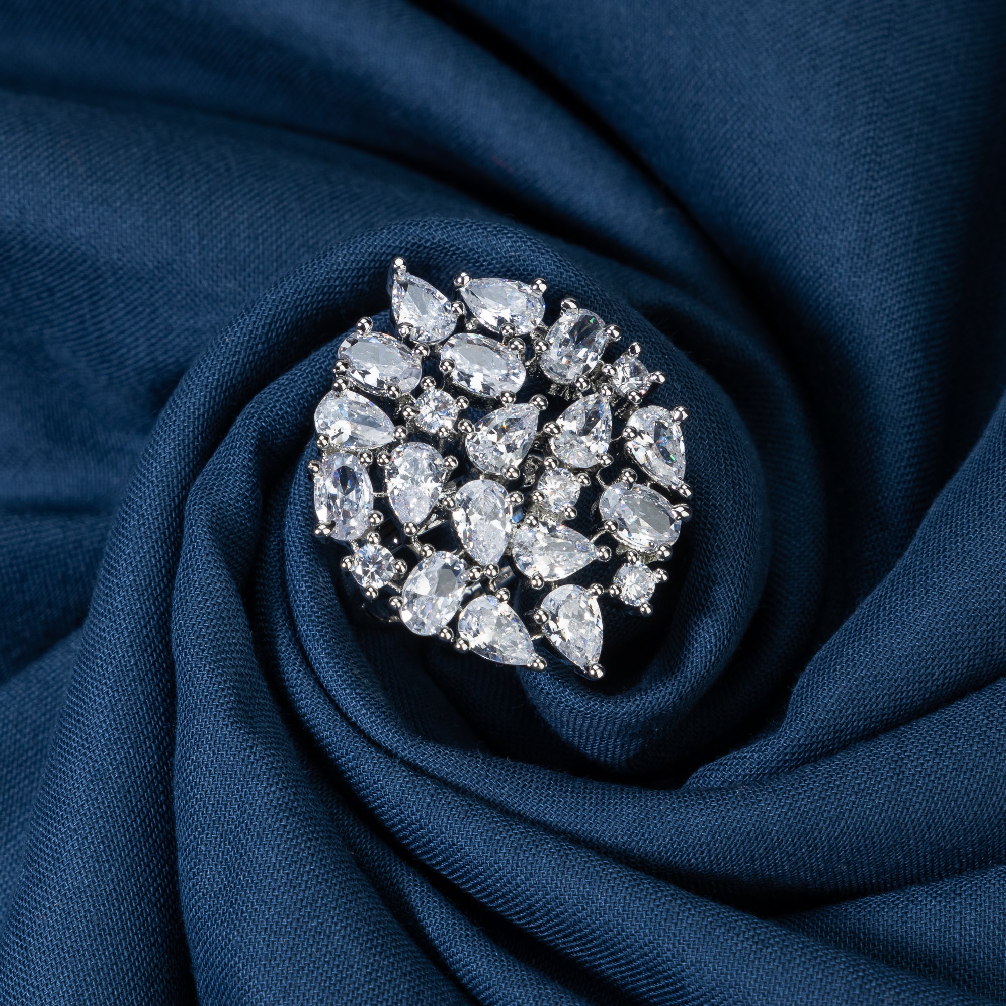 Silver zircon finger ring with sparkling elegance and a classic, timeless design.