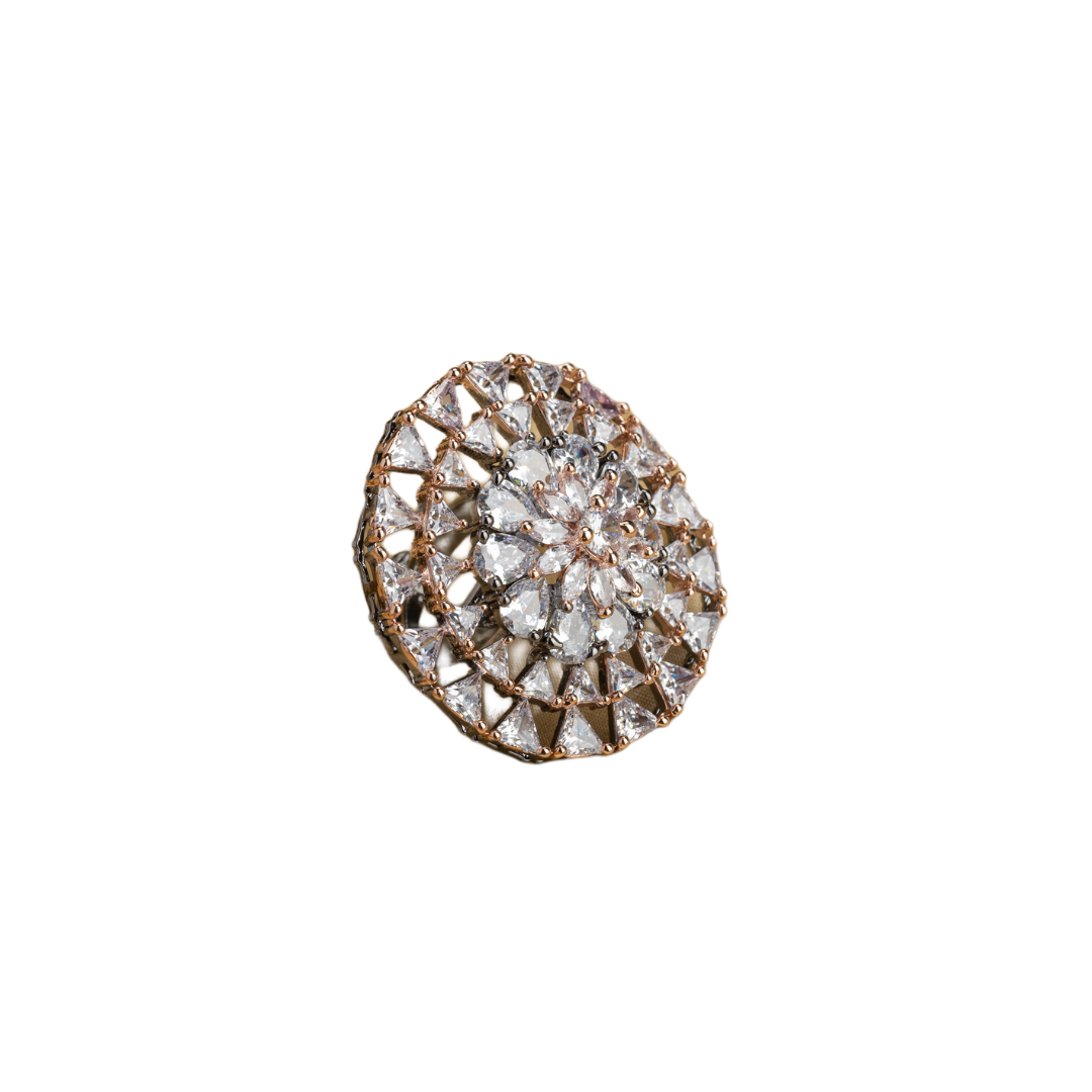 Black zircon-studded silver finger ring adds bold elegance with dazzling sparkle.