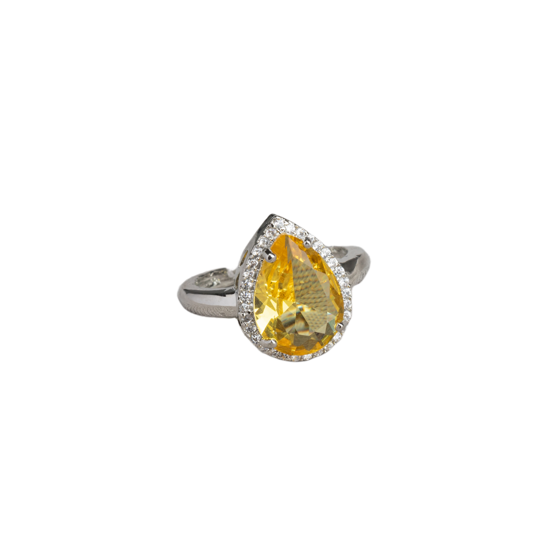 Zircon finger ring with yellow stone provides a bright and cheerful sparkle for casual wear.