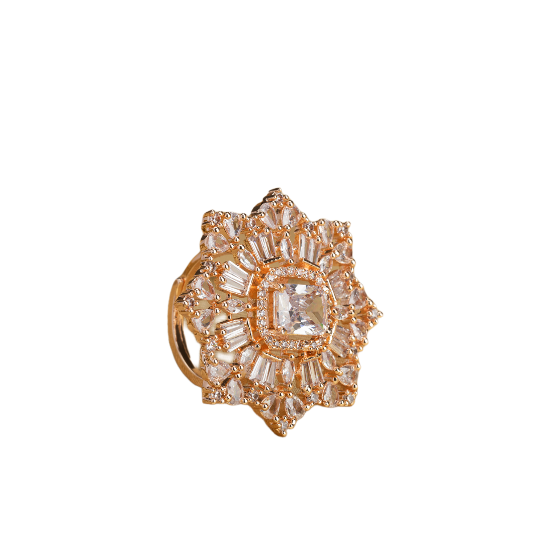 Stunning zircon finger ring in black stone combines bold elegance with timeless charm.