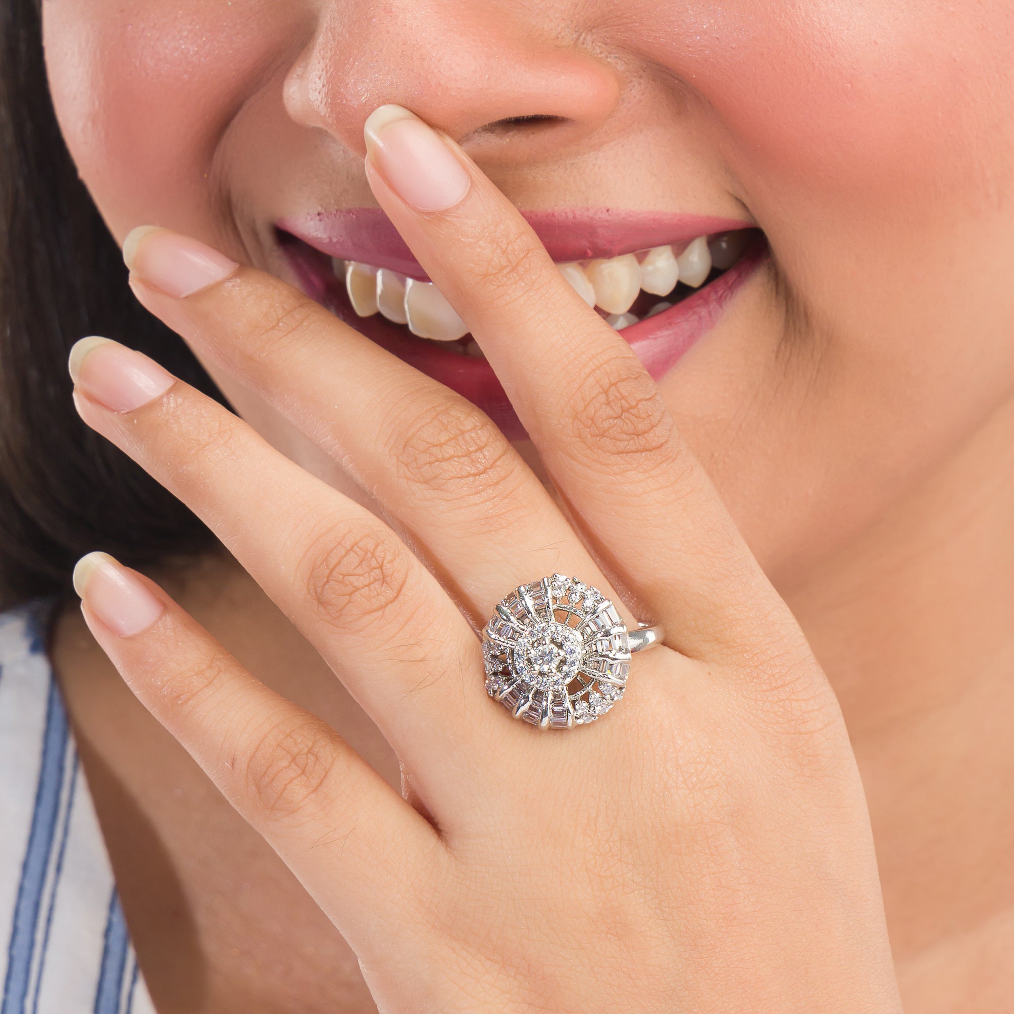 Silver zircon finger ring adds timeless sparkle and versatile elegance for casual wear.