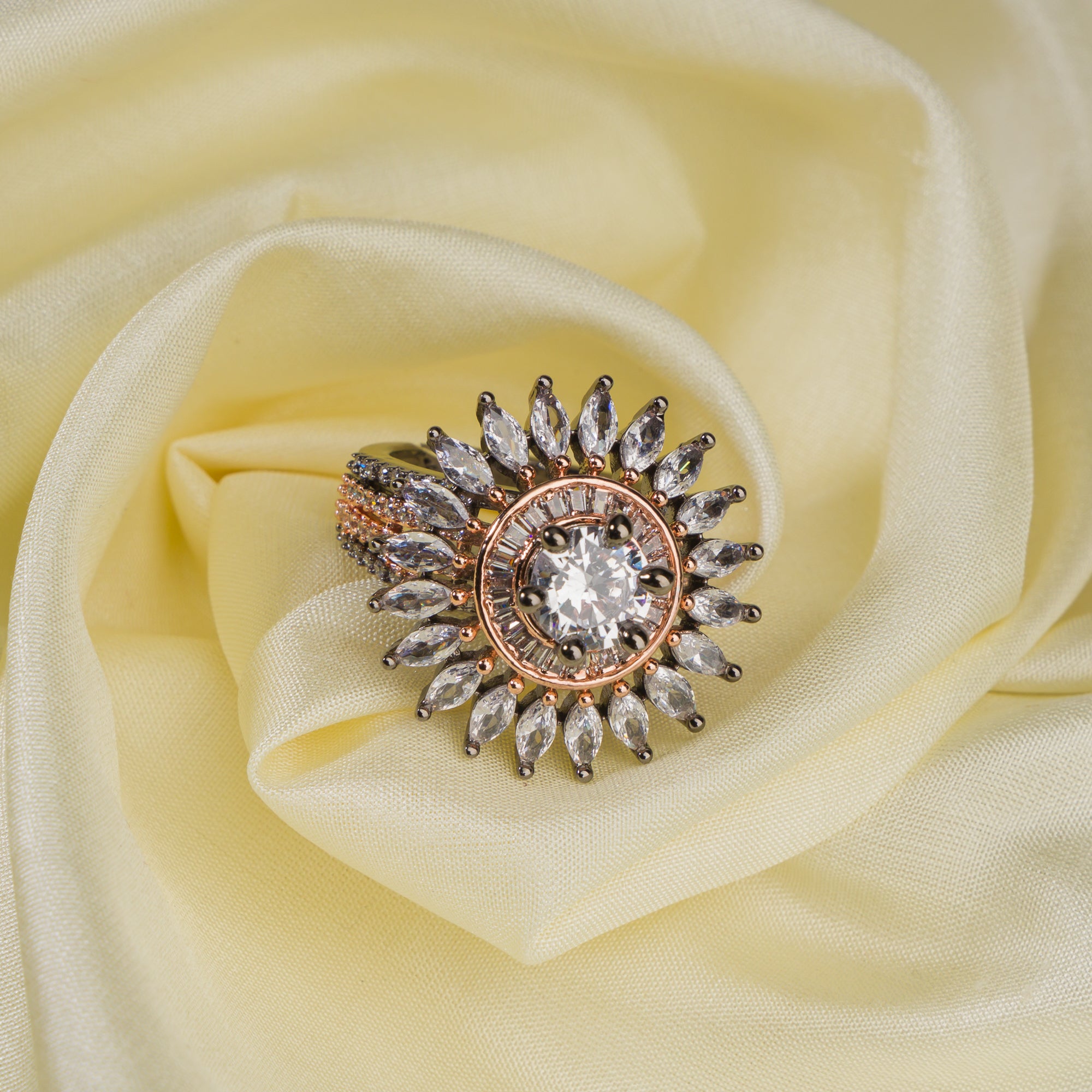 A black zircon movable finger ring with a sleek design adds a modern, edgy charm.