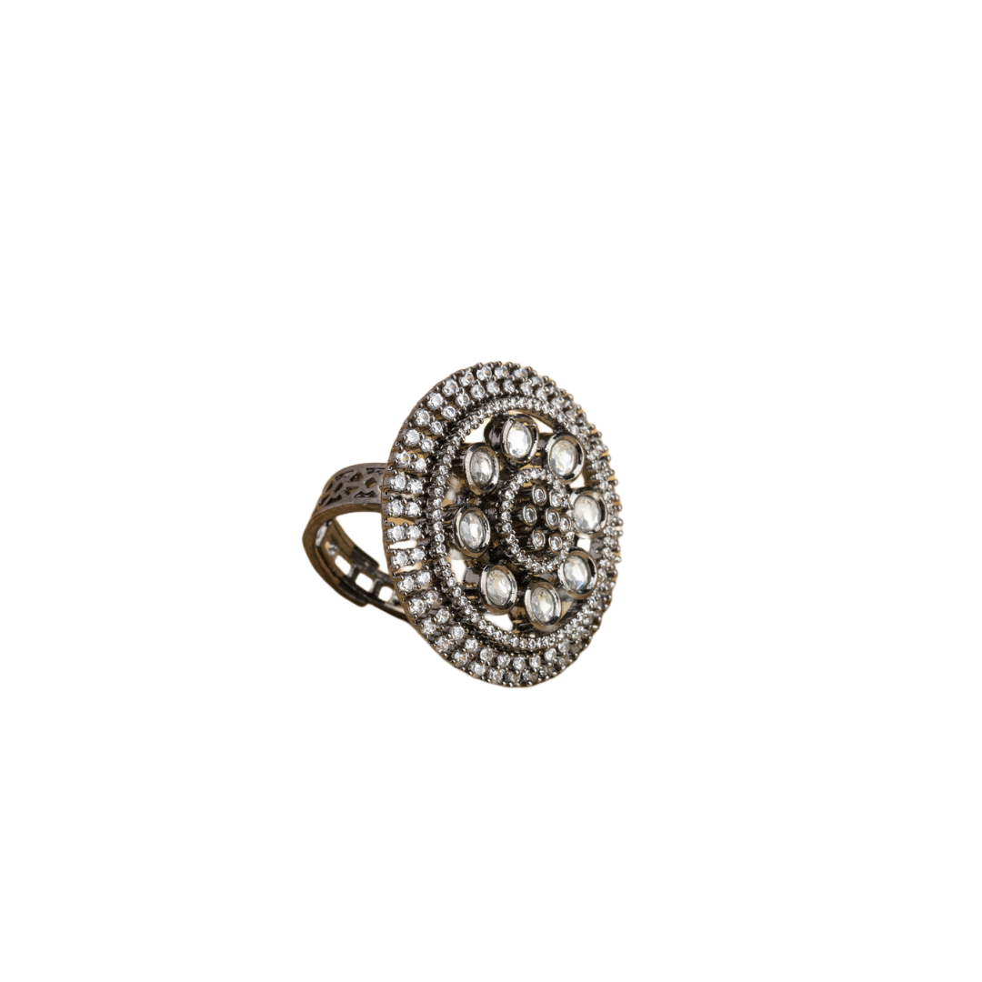 Black zircon finger ring in silver showcases a bold and sophisticated design for any occasion.
