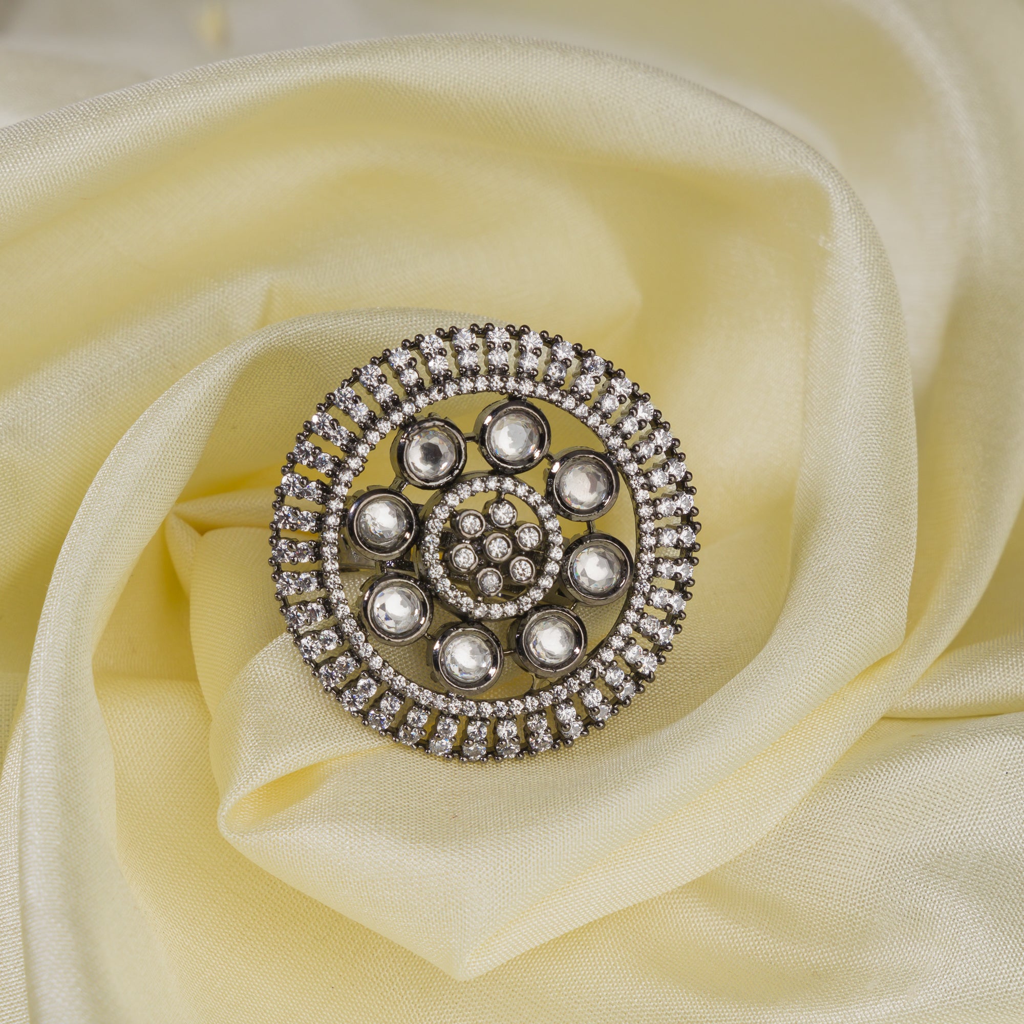 Black zircon finger ring in silver showcases a bold and sophisticated design for any occasion.