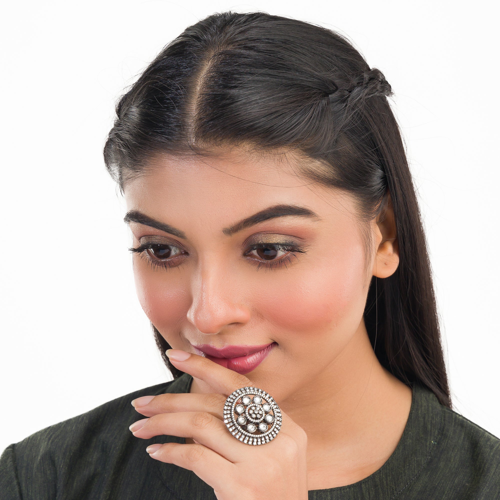 Black zircon finger ring in silver showcases a bold and sophisticated design for any occasion.