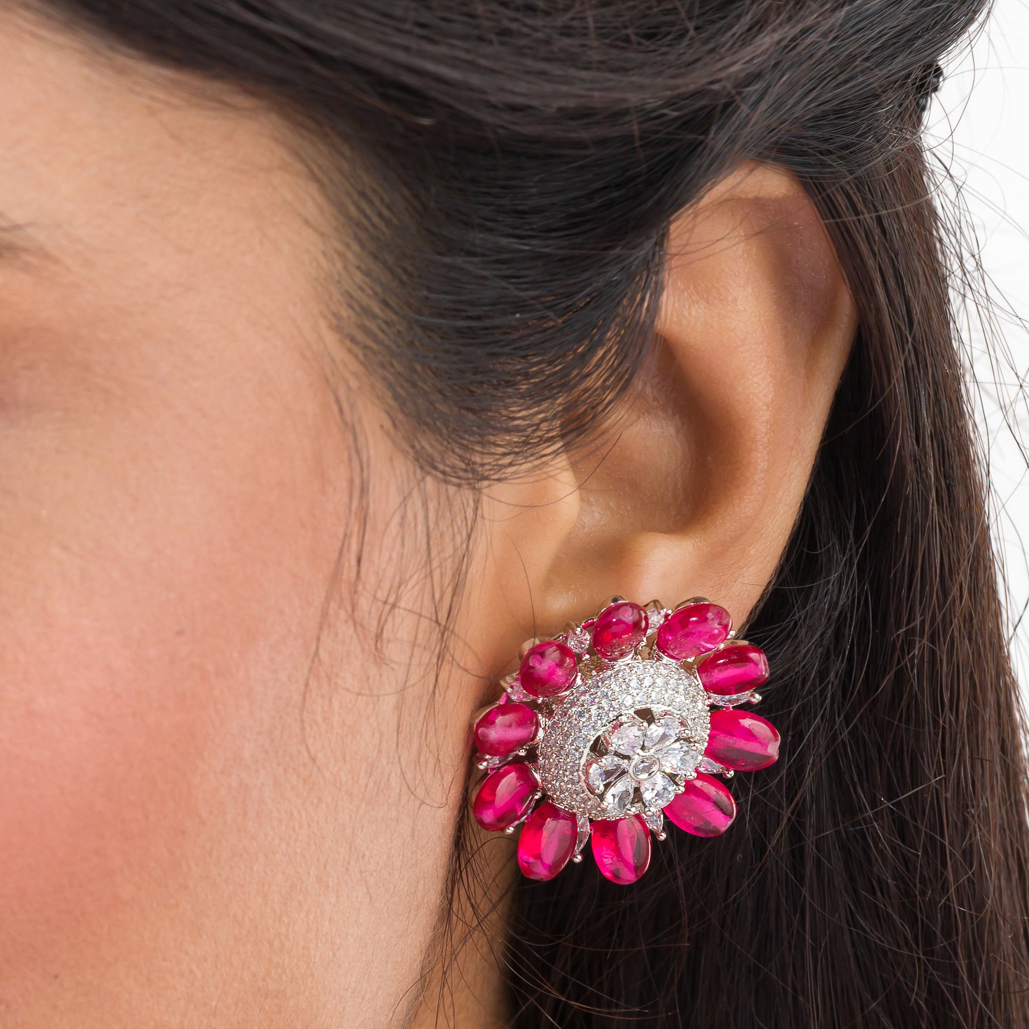 Three-layer silver zircon long necklace with flower design for an elegant sparkle.