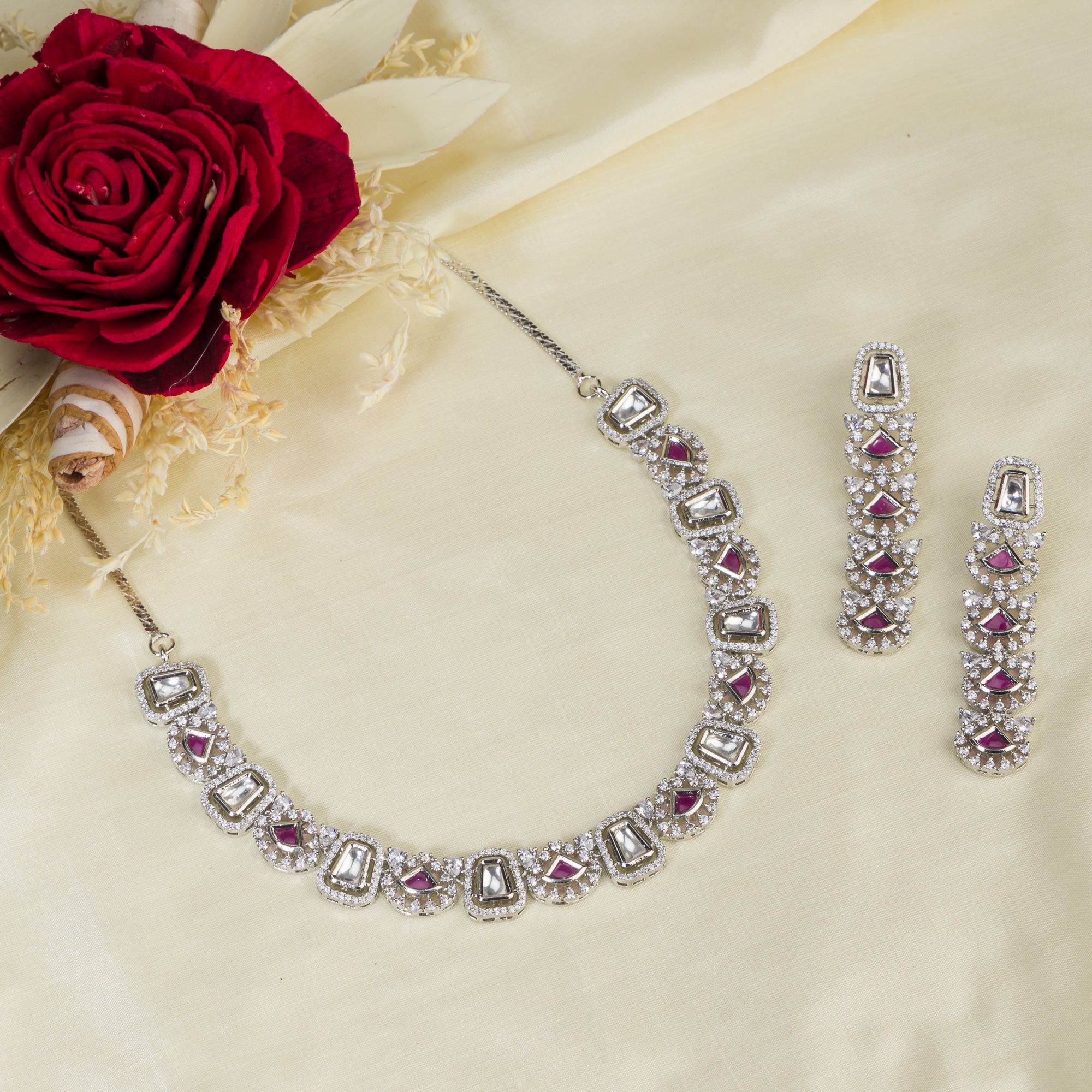 Purple zircon necklace set in silver for an elegant and stylish party look.