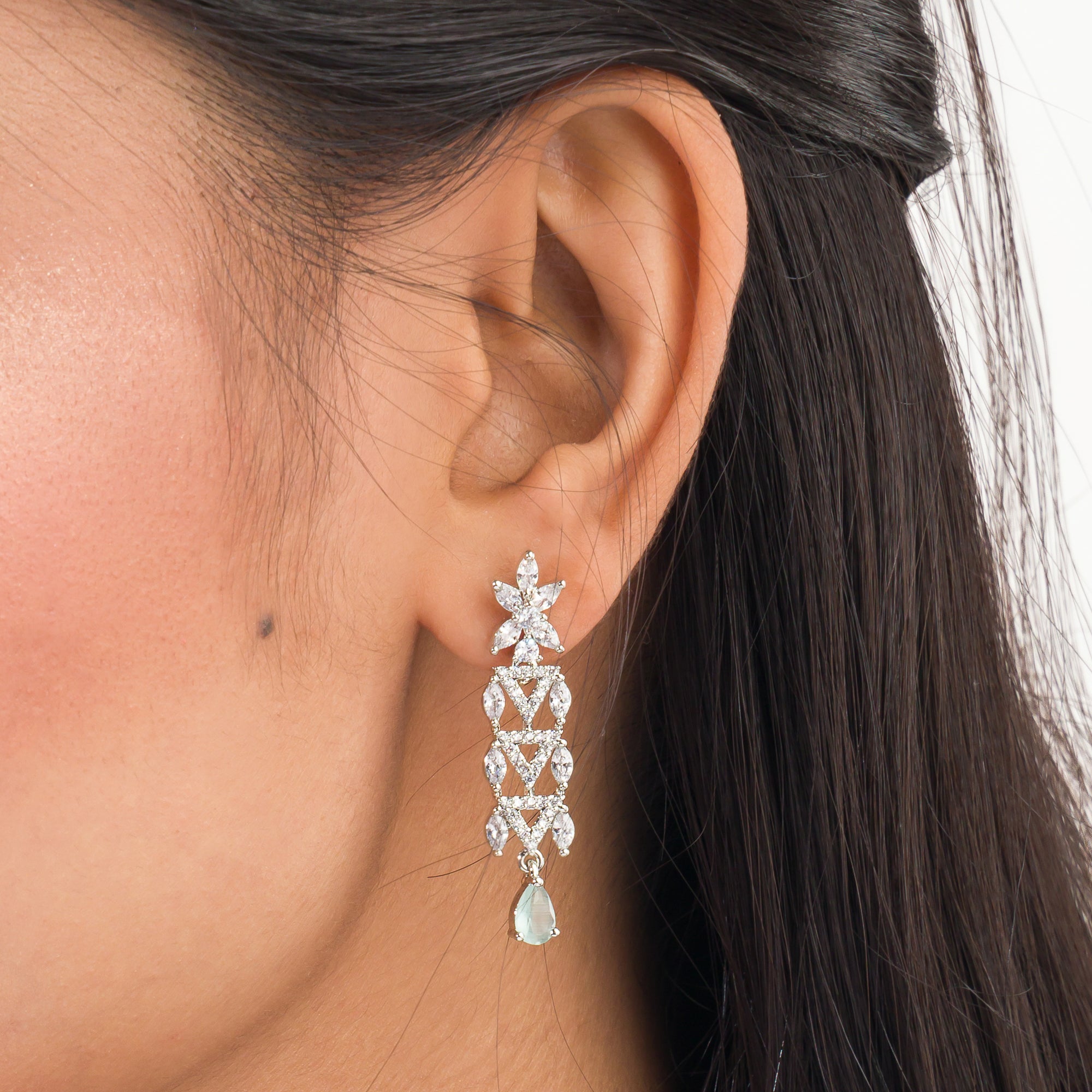 Aqua zircon-studded necklace set for elegance and charm, perfect for special occasions.