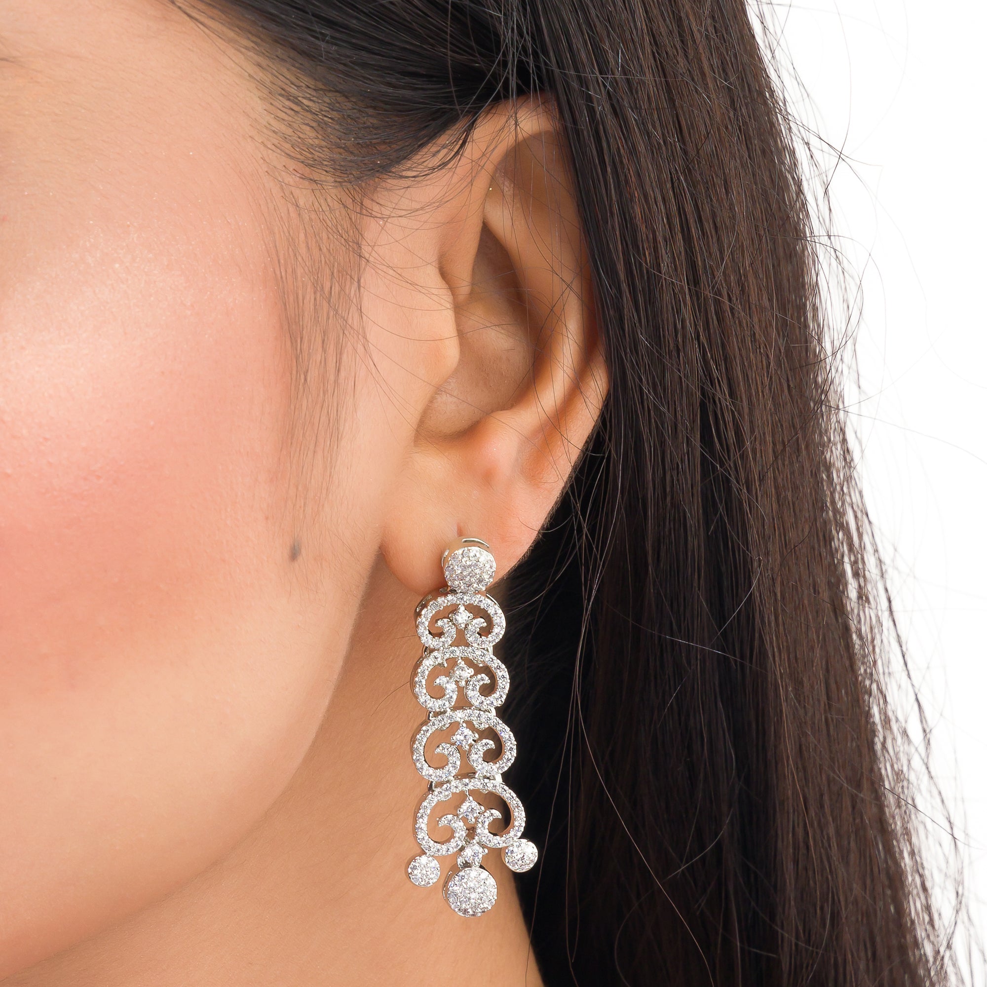 White zircon necklace set with matching earrings for timeless elegance and sophistication.