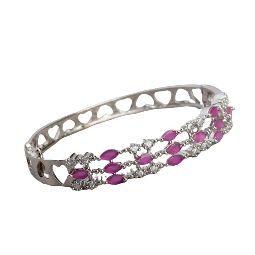 Pink and white zircon bracelet in silver for a beautiful and elegant party look.