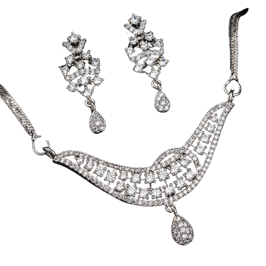 Sparkling silver zircon pendant set with earrings, adding a touch of luxury to any outfit.