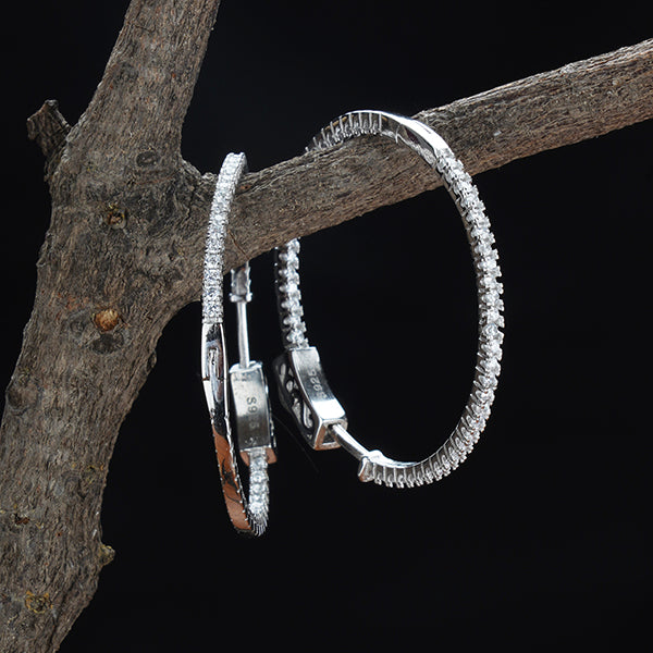 925 silver hoop earrings with sparkling zircon studs for an elegant, sophisticated look.