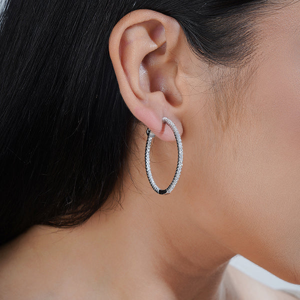 925 silver hoop earrings with sparkling zircon studs for an elegant, sophisticated look.
