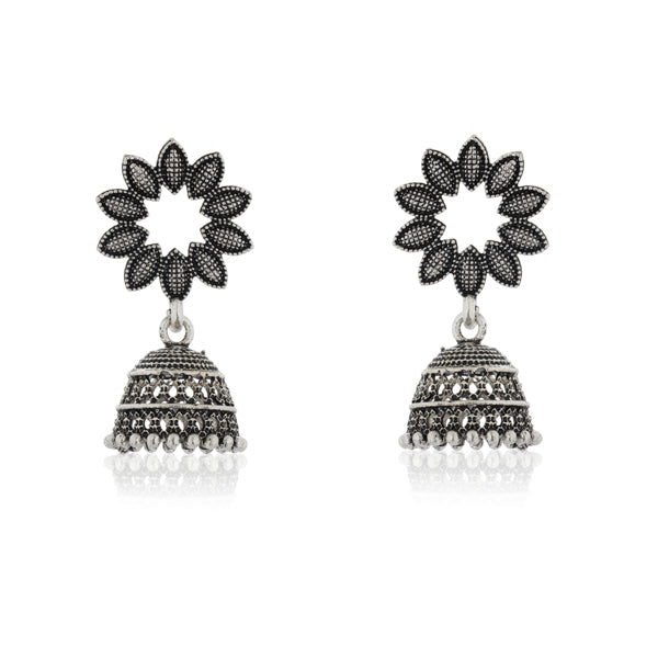 "Elegant oxidized jhumka earrings for a chic and charming festive look."
