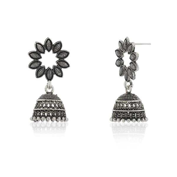 "Elegant oxidized jhumka earrings for a chic and charming festive look."