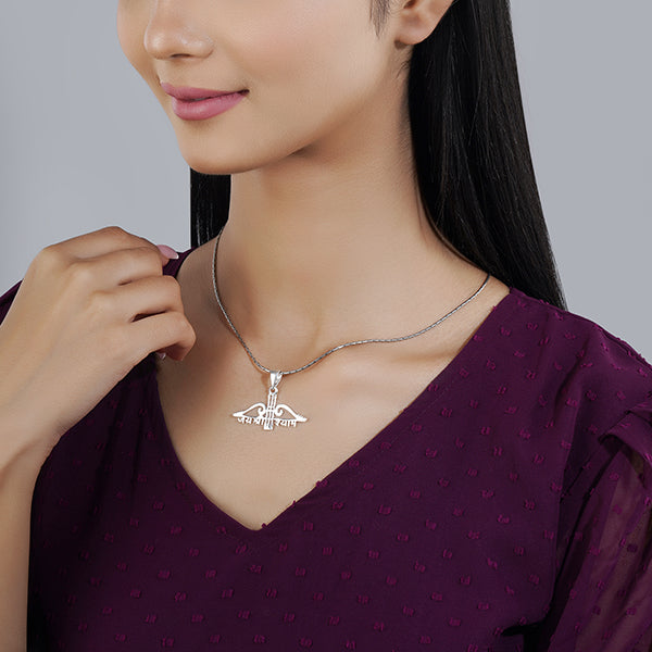 "925 silver pendant inscribed with 'Jai Shree Shyam,' symbolizing faith and devotion to Lord Shyam."