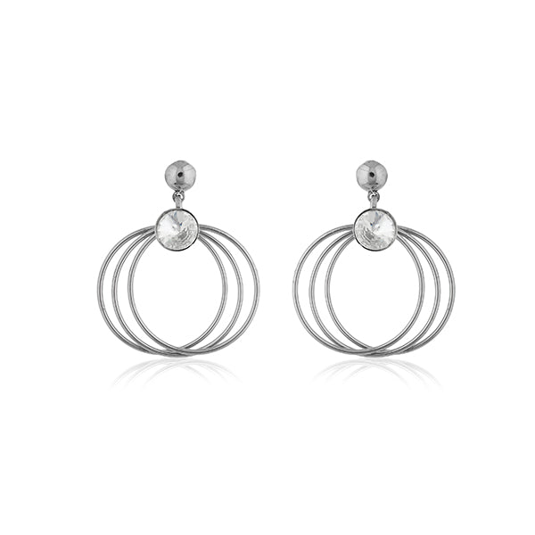 "Oxidized hoop earrings with a studded stone, blending modern style with a hint of sparkle."