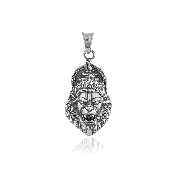 "Intricately crafted 925 silver pendant featuring a powerful depiction of Lord Narasimha."