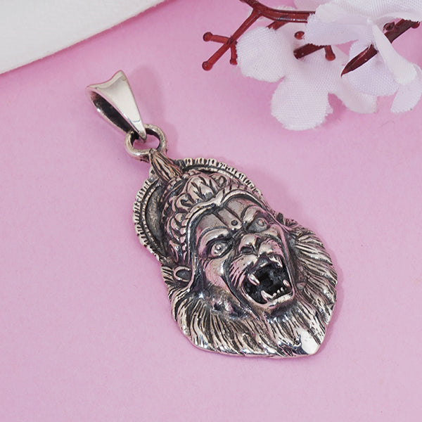 "Intricately crafted 925 silver pendant featuring a powerful depiction of Lord Narasimha."