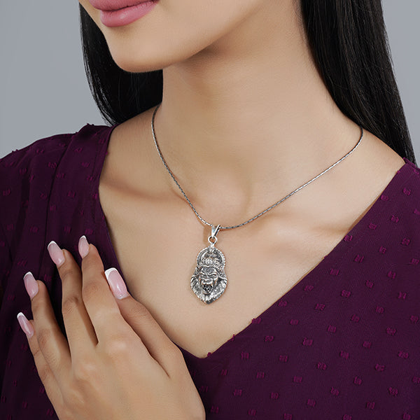 "Intricately crafted 925 silver pendant featuring a powerful depiction of Lord Narasimha."
