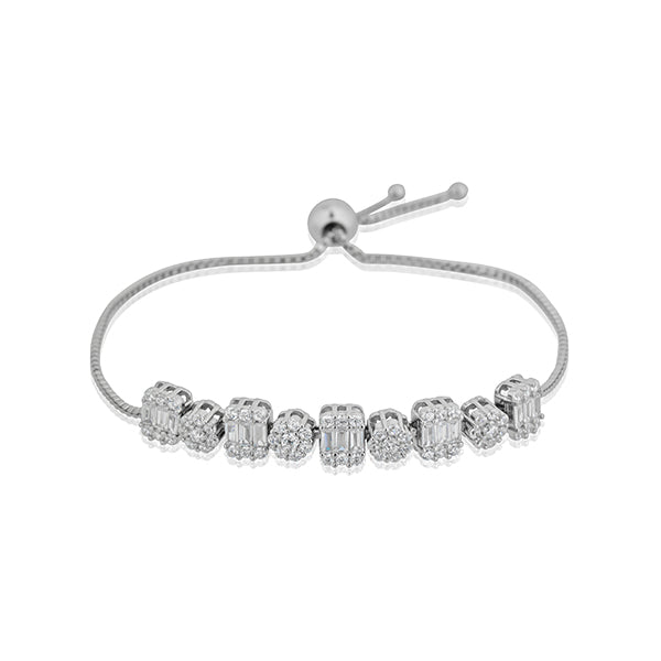 "Elegant 925 silver adjustable bracelet adorned with sparkling zircon stones, timeless and versatile."