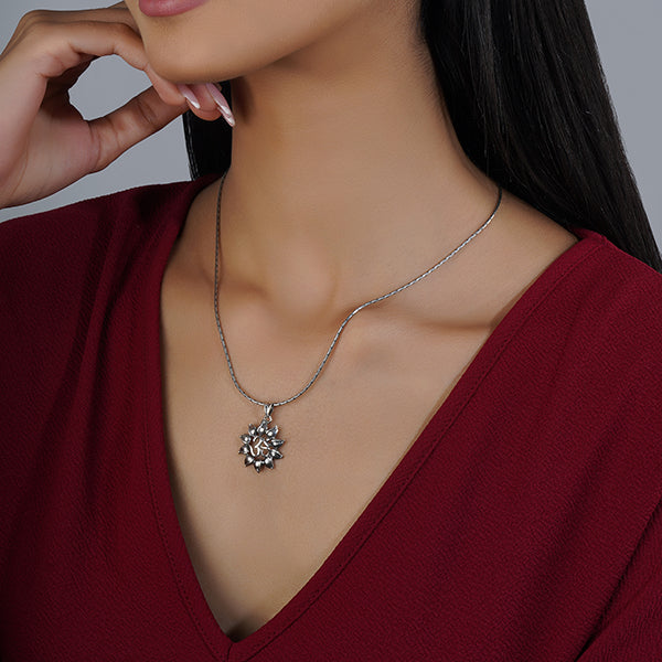 "Intricately crafted 925 silver pendant with an Om design, symbolizing peace and spirituality."
